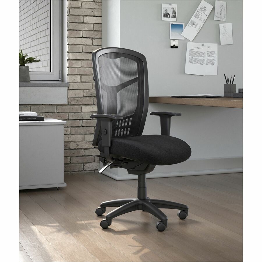 Lorell Executive High-back Mesh Chair - Black Fabric Seat - Black Back - Black Steel, Plastic Frame - High Back - 5-star Base - Armrest - 1 Each -