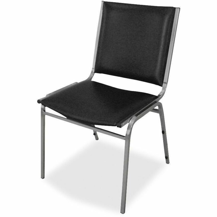 Lorell Padded Stacking Chairs - Black Vinyl Seat - Vinyl Back - Steel Frame - Black - Steel, Vinyl - 4 / Carton -