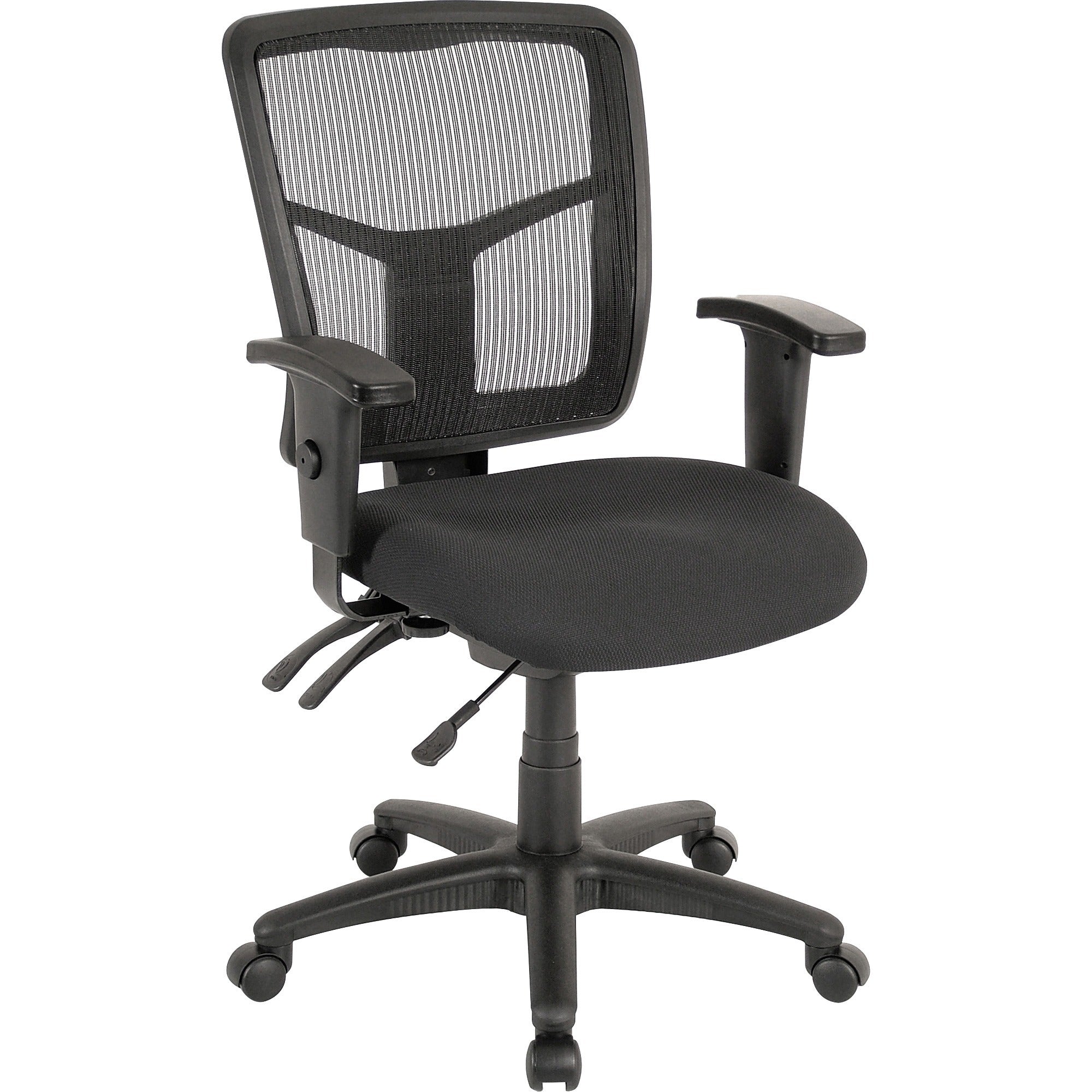 Lorell ErgoMesh Series Managerial Mesh Mid-Back Chair - Black Fabric Seat - Black Back - Black Frame - Mid Back - 5-star Base - 1 Each -