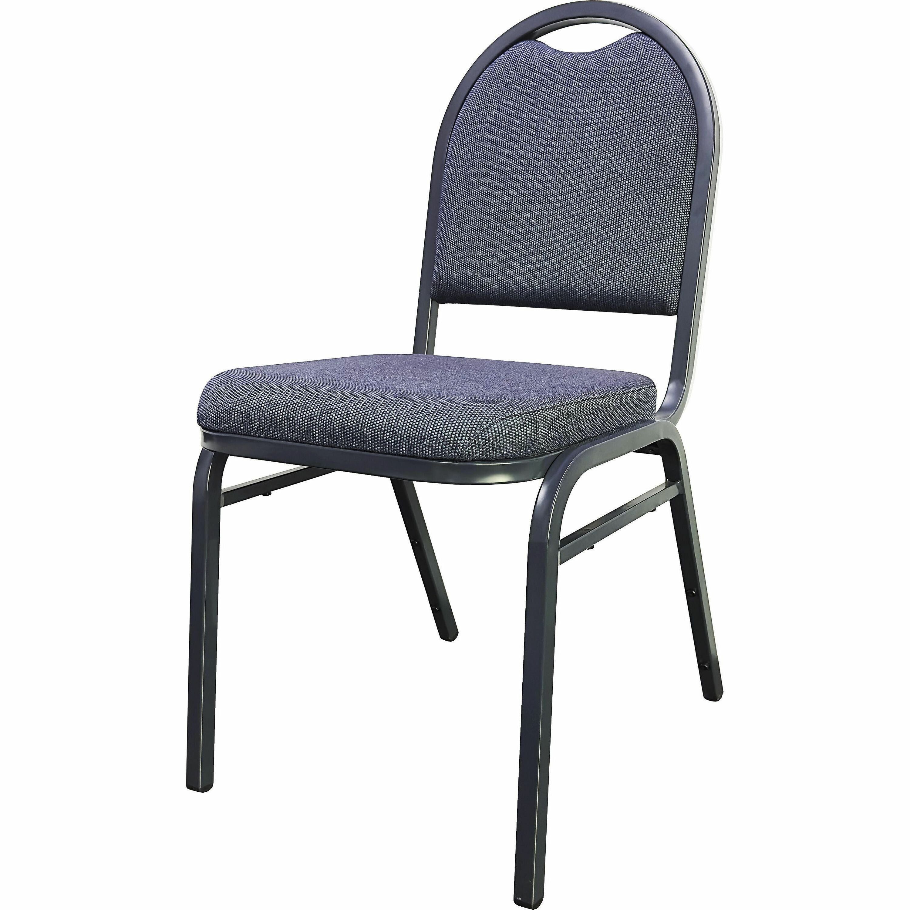 Lorell Round-Back Upholstered Stack Chairs - Blueberry, Black Fabric Seat - Charcoal Steel Frame - Blue, Black - 4 / Carton -
