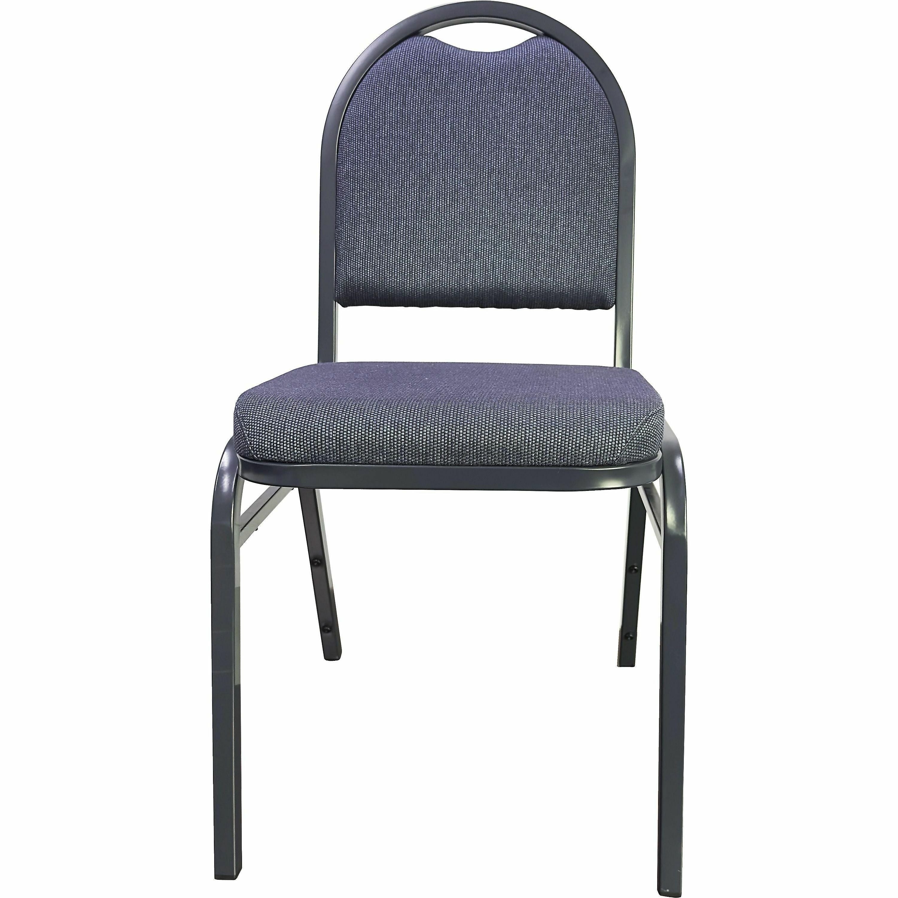 Lorell Round-Back Upholstered Stack Chairs - Blueberry, Black Fabric Seat - Charcoal Steel Frame - Blue, Black - 4 / Carton -