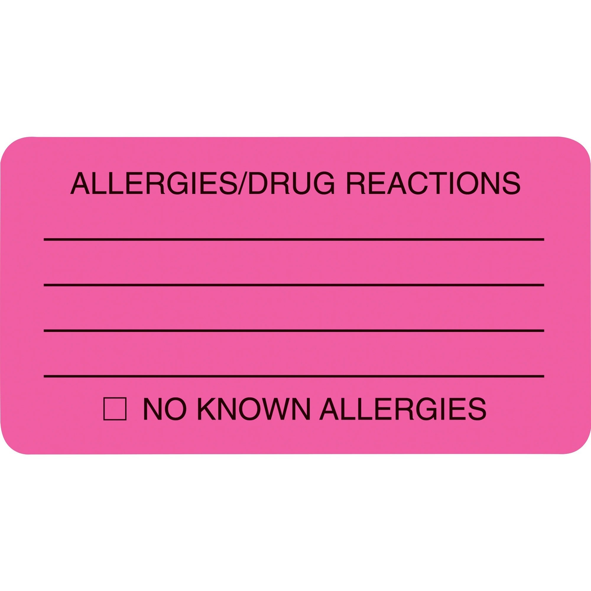 Tabbies ALLERY/DRUG REACTIONS Alert Labels - 3 1/4" Width x 1 3/4" Length - Pink - 250 / Roll -