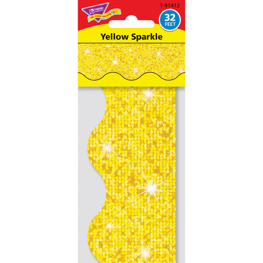 Trend Sparkle Board Trimmers - Rectangle Topped With Waves Shape - Pin-up - Reusable, Precut - 0.10" Height x 2.25" Width x 390" Length - Yellow - Paper - 1 / Each -
