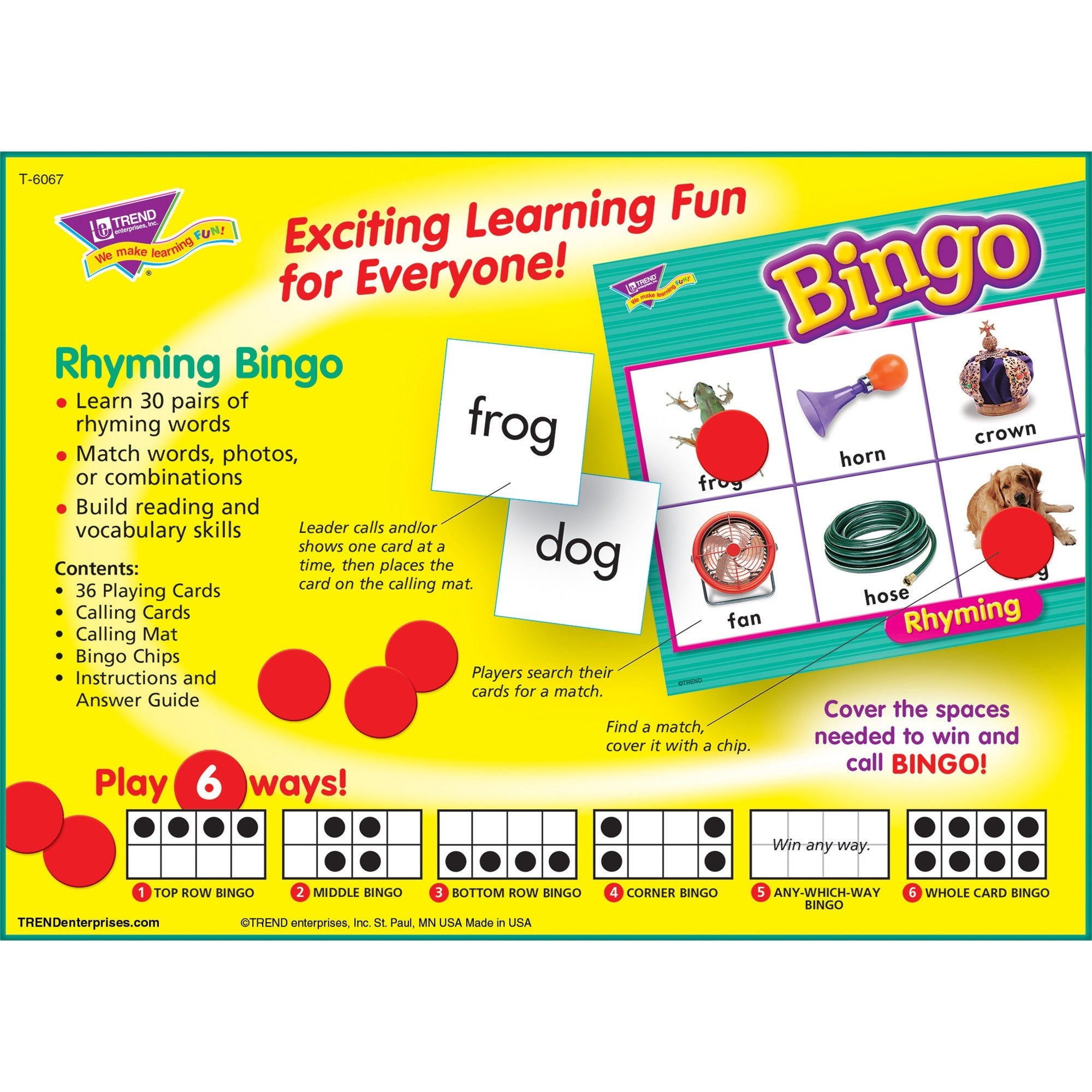 Trend Rhyming Bingo Game - Theme/Subject: Learning - Skill Learning: Vocabulary, Spelling, Rhyming, Word - 4 Year & Up - Multi -