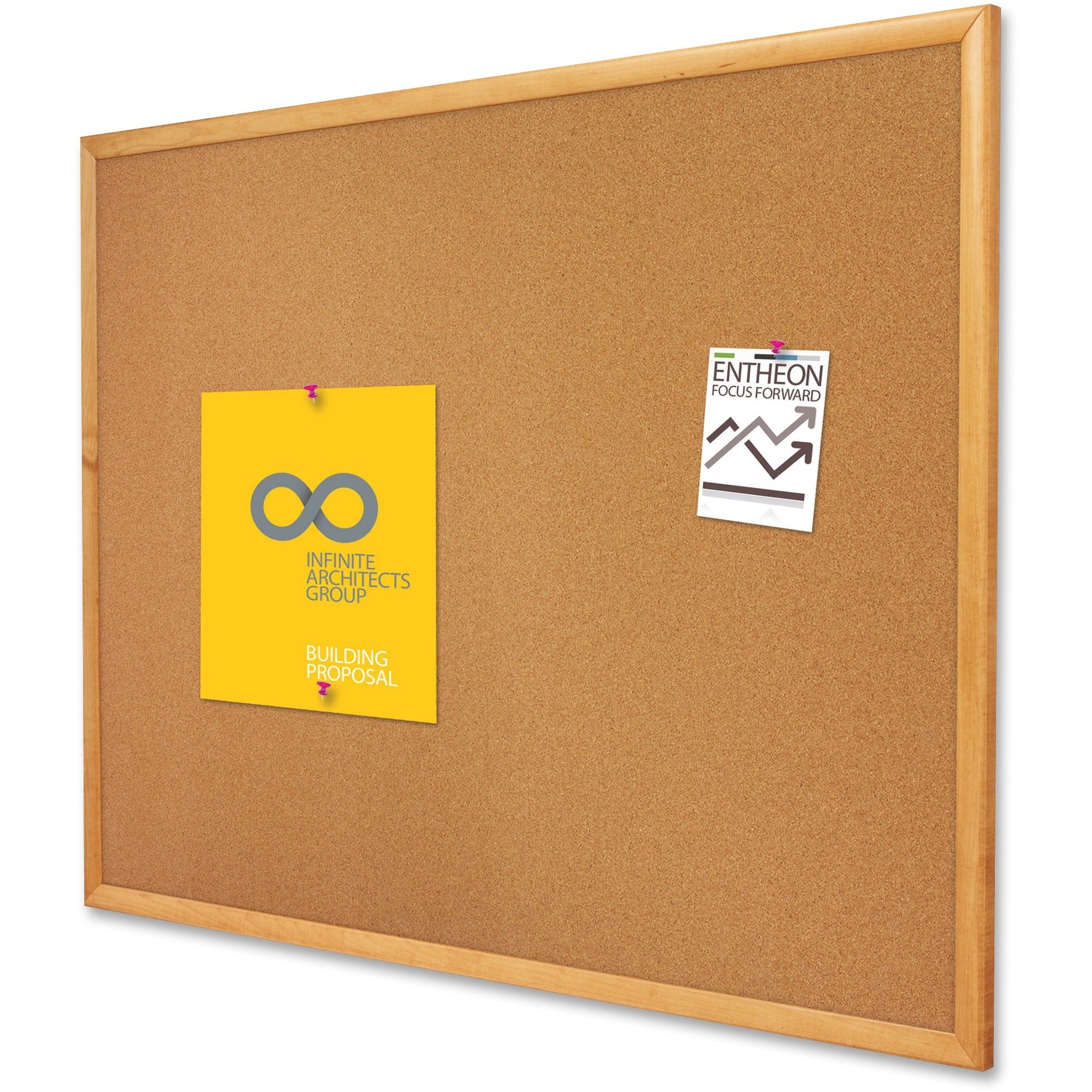Quartet Classic Series Cork Bulletin Board - 36" Height x 60" Width - Brown Natural Cork Surface - Self-healing, Flexible, Durable - Oak Frame - 1 Each -