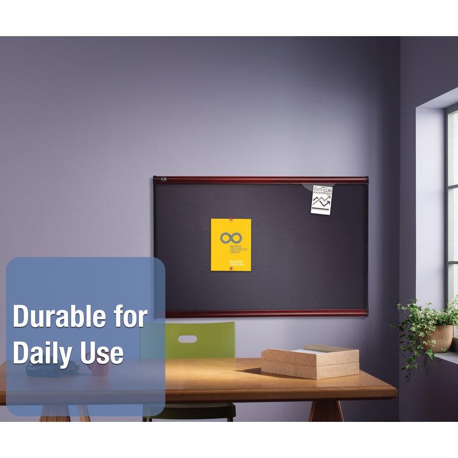 Quartet Prestige Diamond Mesh Bulletin Board - 36" Height x 48" Width - Gray Fabric Surface - Self-healing, Fade Resistant - Mahogany Frame - 1 Each -