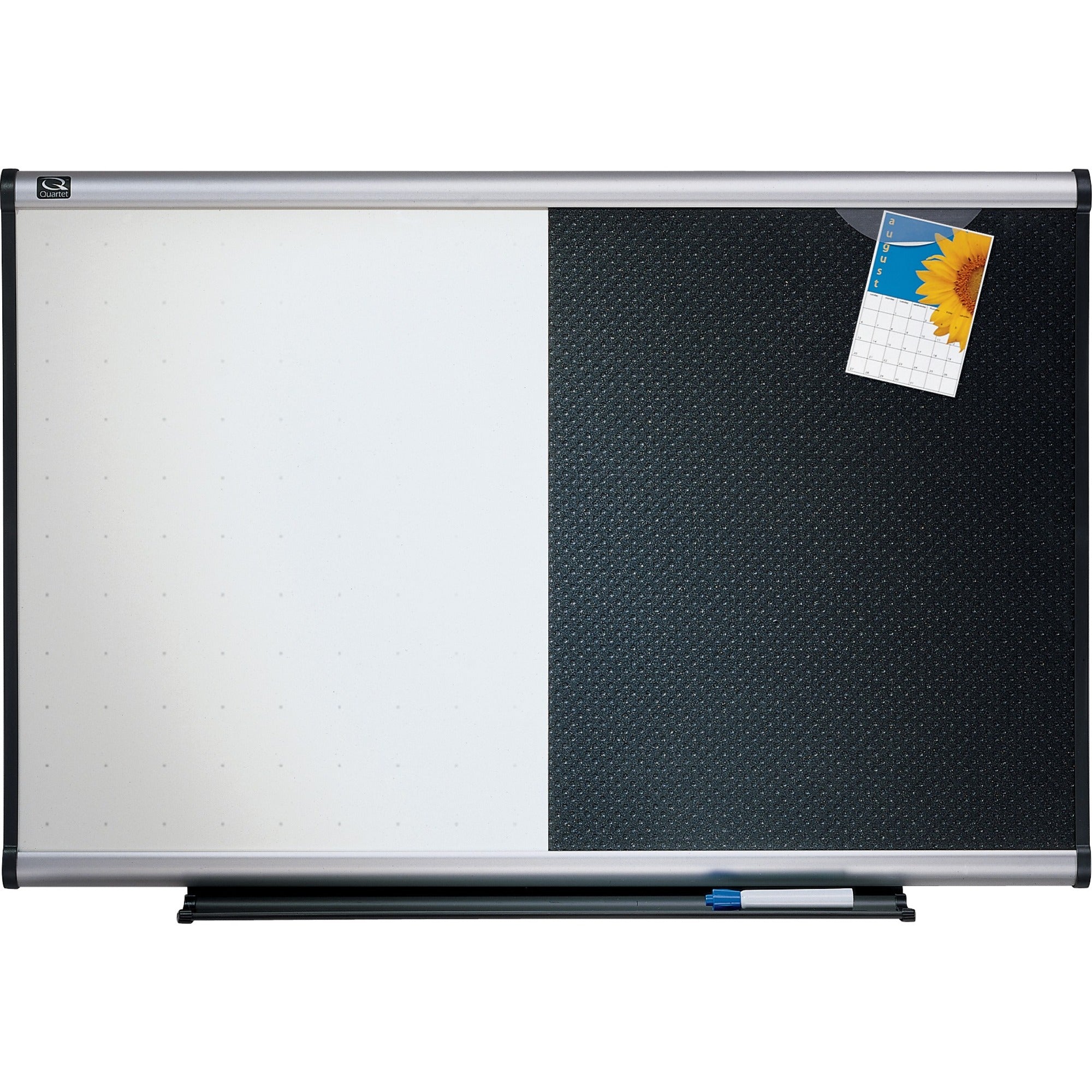 quartet-prestige-combination-board-36-3-ft-width-x-24-2-ft-height-black-foam-surface-silver-aluminum-frame-horizontal-1-each_qrtbte643a - 1