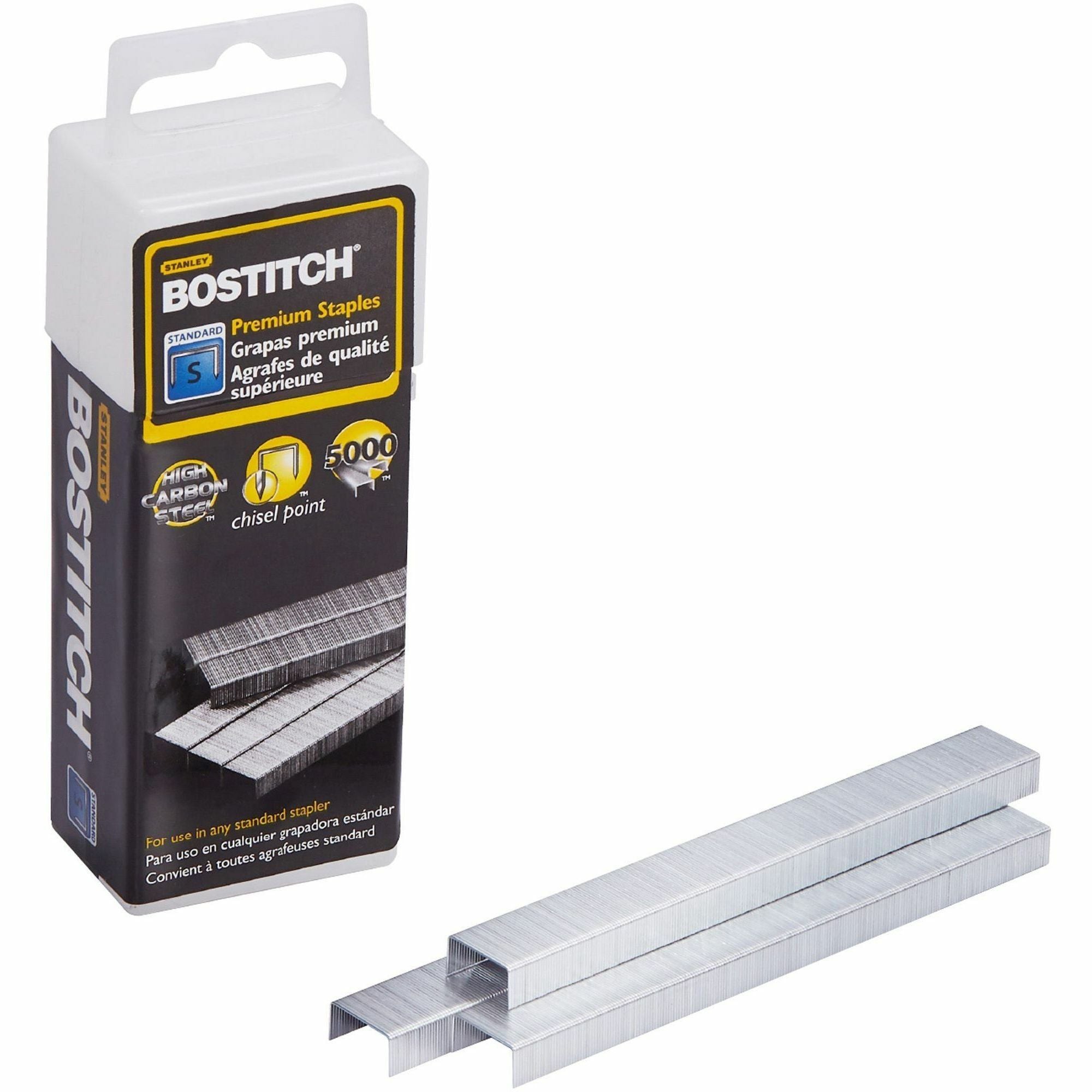 Bostitch Standard Premium Staples - 210 Per Strip - Standard - 1/4" Leg - Chisel Point - Silver - High Carbon Steel - 5.1" Height x 1.8" Width1.3" Length - 5000 / Box - 1