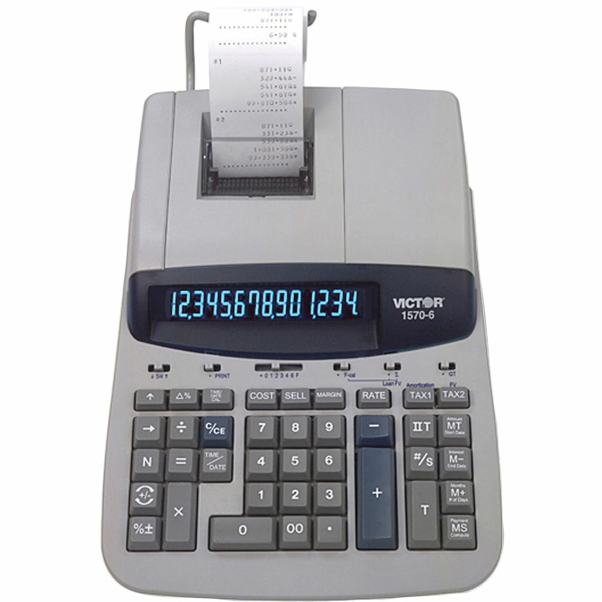 Victor 1570-6 14 Digit Professional Grade Heavy Duty Commercial Printing Calculator - 5.2 LPS - Clock, Date, Big Display, Independent Memory, 4-Key Memory, Sign Change - Power Adapter Powered - 2.8" x 8.8" x 12.5" - Gray, Off White - 1 Each -