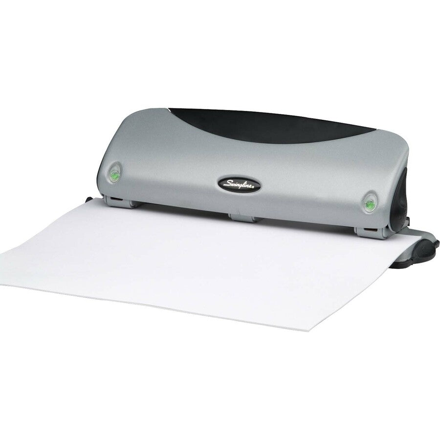 Swingline EasyView Desktop Punch - 3 Punch Head(s) - 12 Sheet - 9/32" Punch Size - Black, Silver -