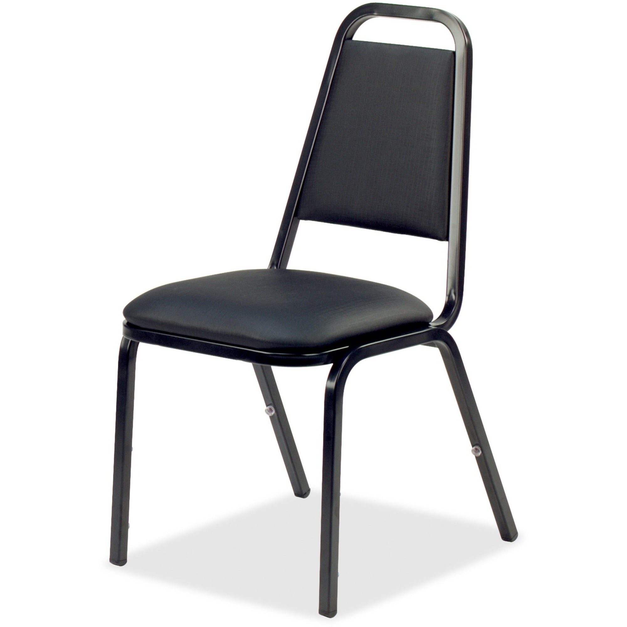 Lorell Upholstered Stacking Chairs - Black Vinyl Seat - Black Steel Frame - Charcoal Black - Vinyl, Steel - 4 / Carton -