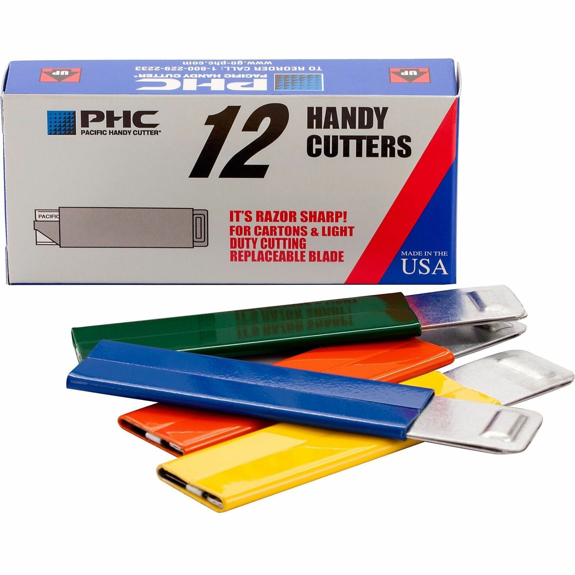 PHC Pacific Handy Box Cutter - Tap Open, Tap Close - Aluminum - Assorted - 12 / Box -