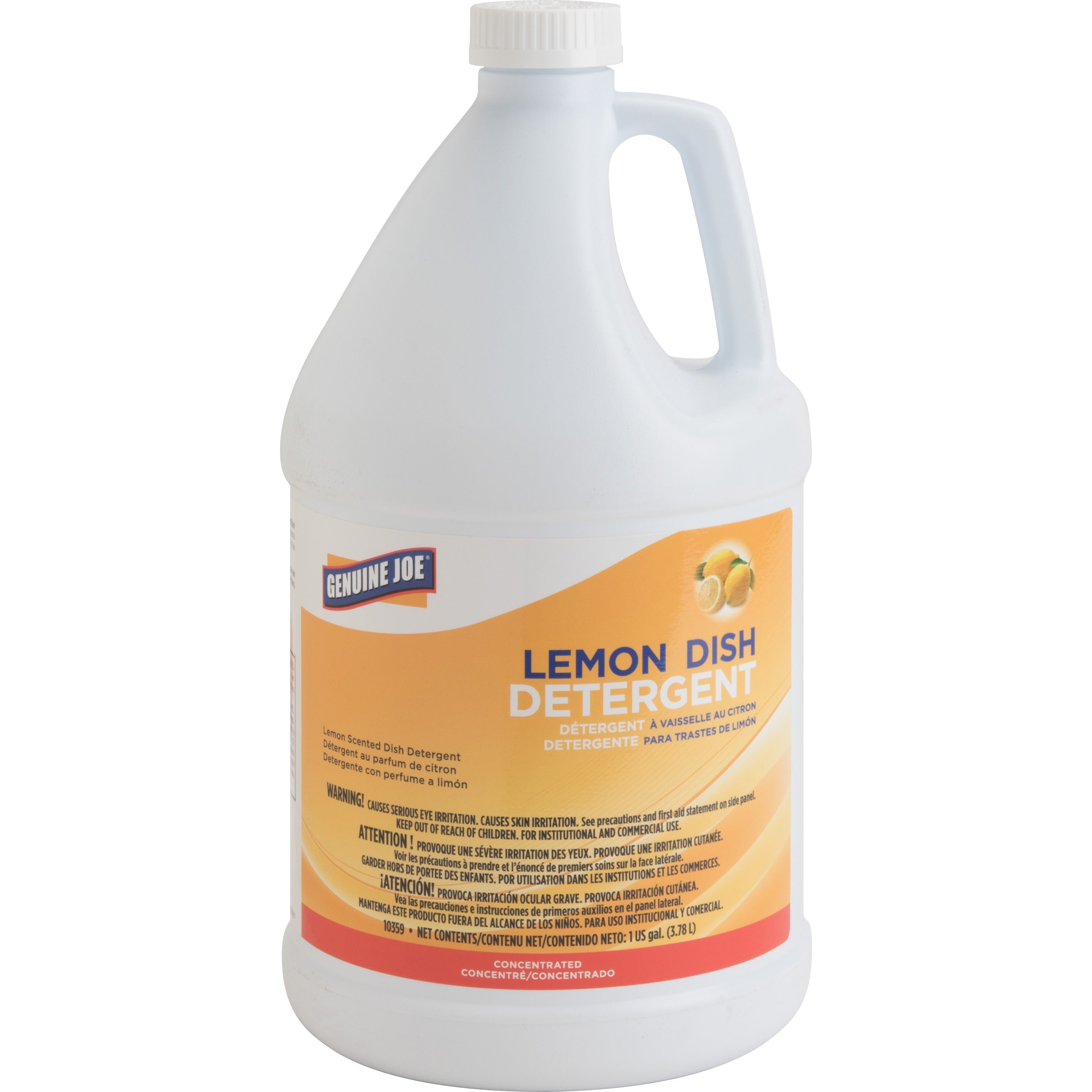 Genuine Joe Lemon Dish Detergent Gallon - 128 fl oz (4 quart) - Lemon Scent - 1 Each - Pleasant Scent, Refillable, Strong, Long Lasting, Film-free - White