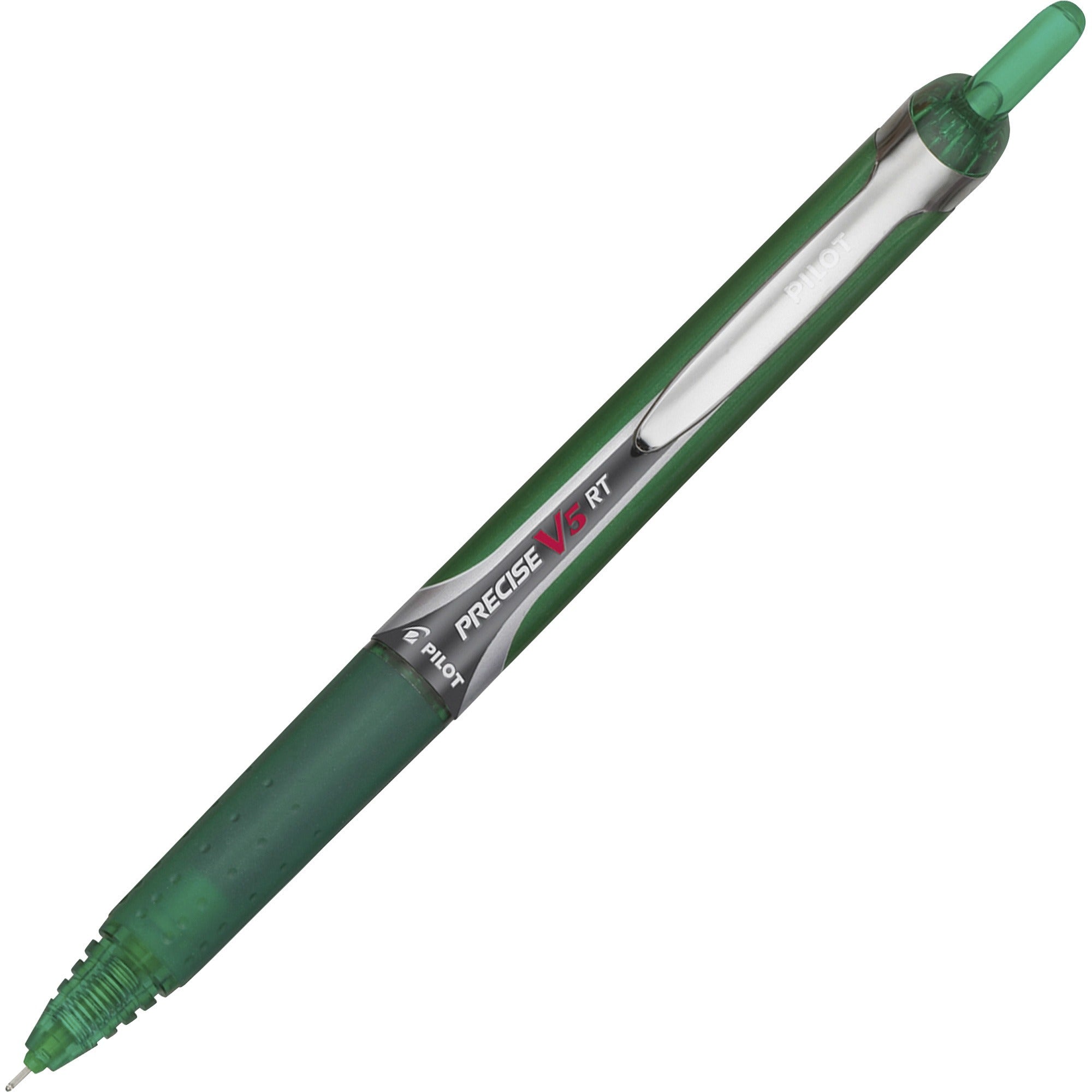 Pilot Precise V5 RT Premium Rolling Ball Pen - Extra Fine Pen Point - 0.5 mm Pen Point Size - Needle Pen Point Style - Refillable - Retractable - Green Liquid Ink - Green Barrel - 1 Each -