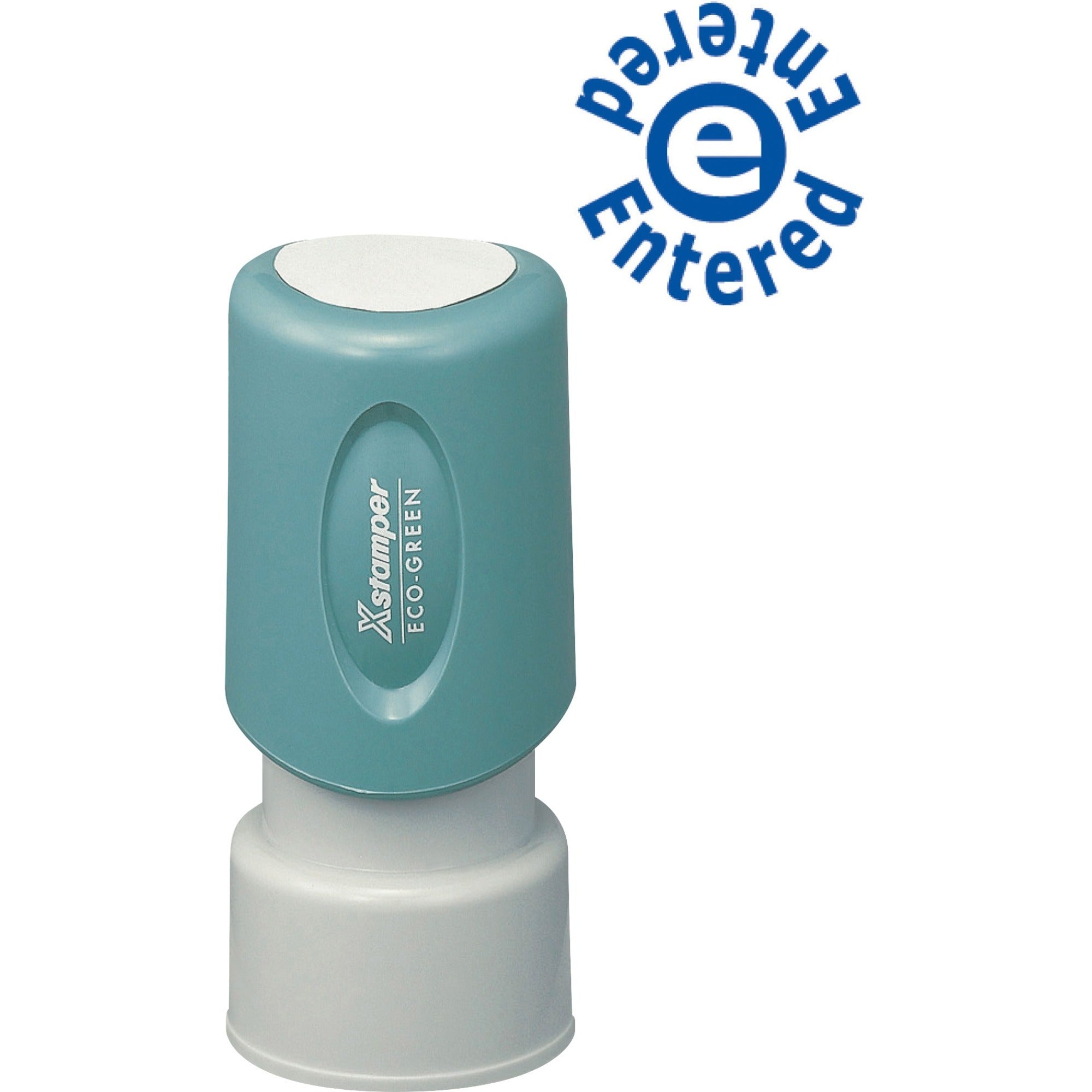 Xstamper Entered e Entered Pre-inked Stamp - Message Stamp - "ENTERED" - 0.63" Impression Diameter - 100000 Impression(s) - Blue - Recycled - 1 Each -
