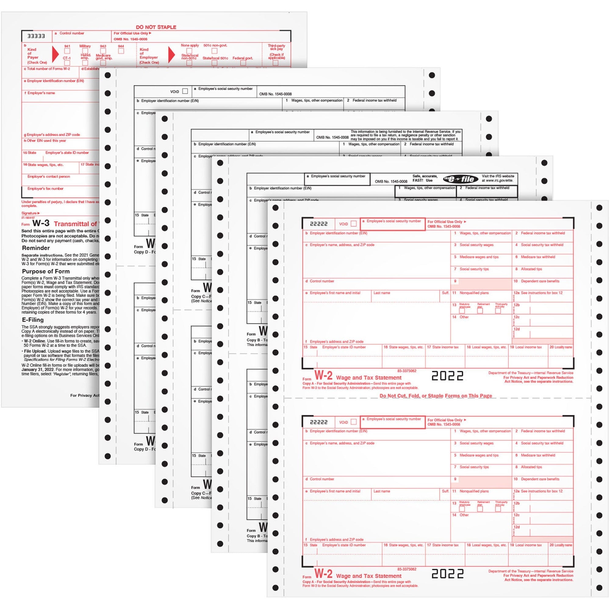 TOPS Carbonless Standard W-2 Tax Forms - 4 Part - 5.50" x 8.50" Sheet Size - White Sheet(s) - 24 / Pack