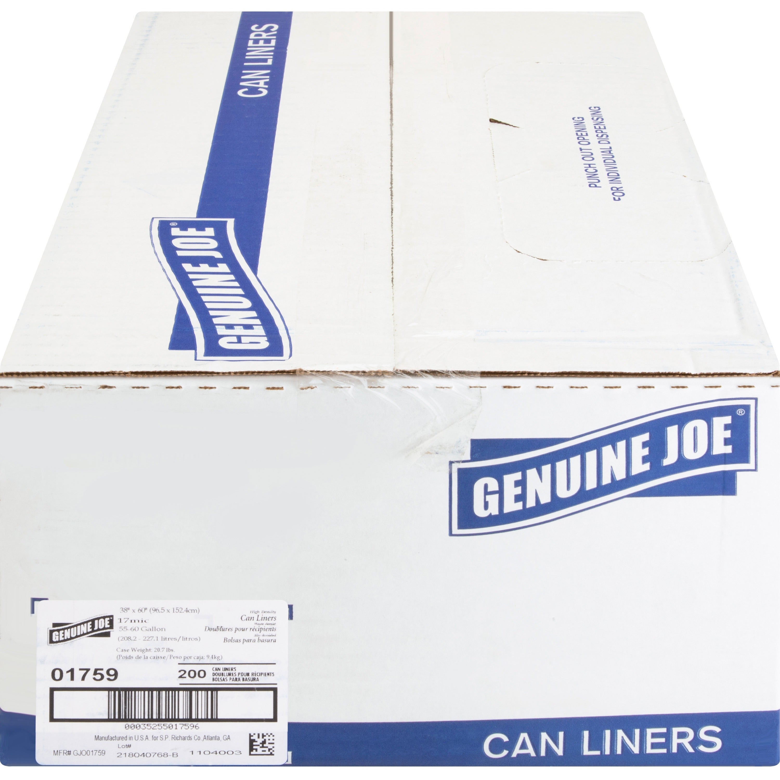 Genuine Joe High-Density Can Liners - Extra Large Size - 60 gal Capacity - 38" Width x 60" Length - 0.67 mil (17 Micron) Thickness - High Density - Clear - Resin - 10/Carton - 20 Per Roll - Office Waste, Industrial Trash -