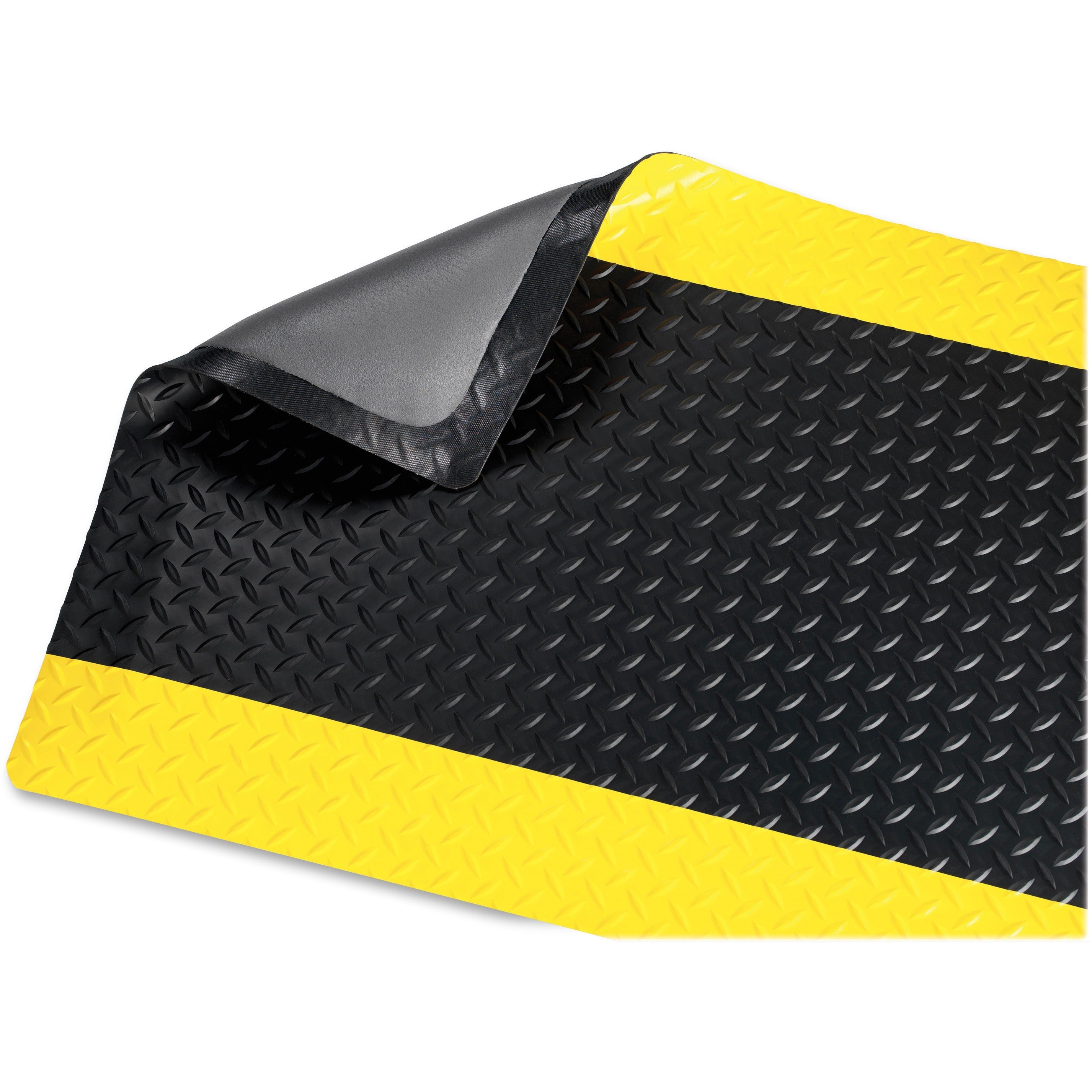 Genuine Joe Safe Step Anti-Fatigue Floor Mat - Warehouse, Factory - 60" Length x 36" Width - Black, Yellow - 1Each -