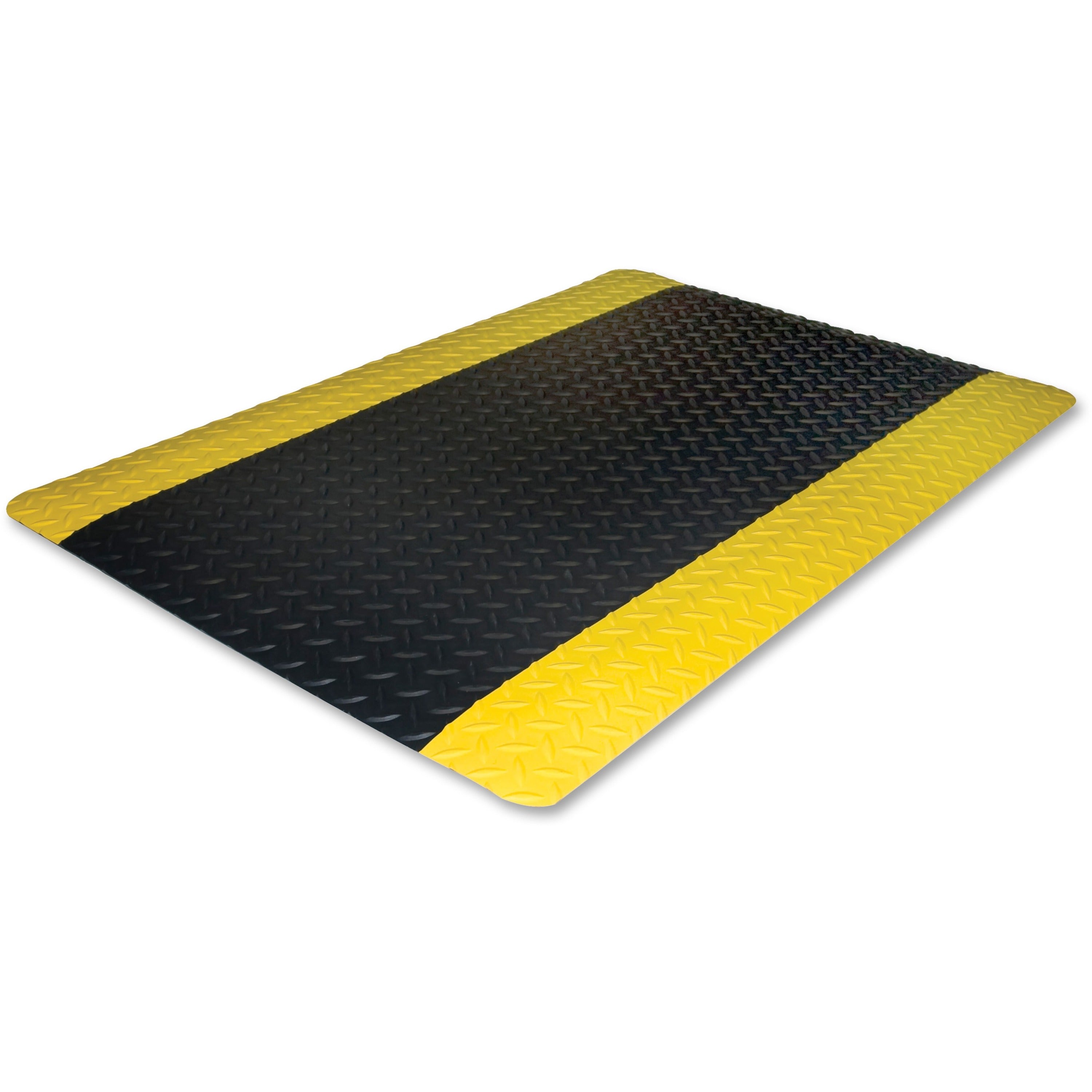 Genuine Joe Safe Step Anti-Fatigue Floor Mat - Warehouse, Factory - 60" Length x 36" Width - Black, Yellow - 1Each -