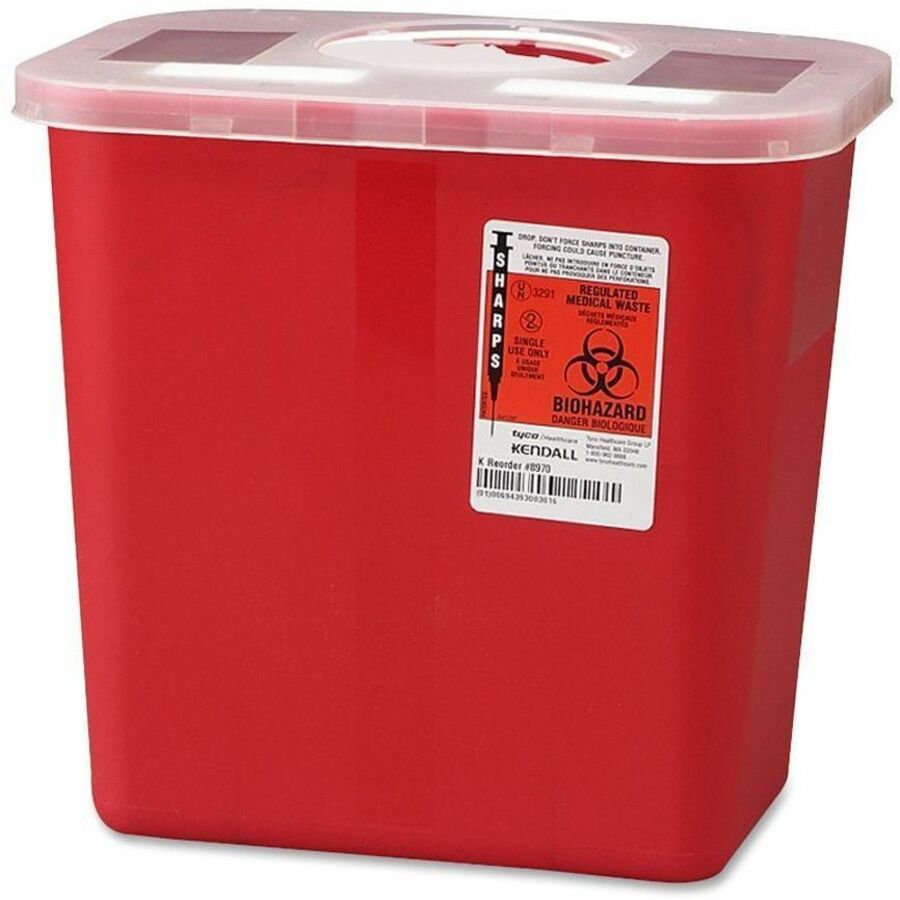 Covidien Sharps Rotor Lid Container - 2 gal Capacity - 10" Height x 10.5" Width x 7.3" Depth - Red - 1 Each -