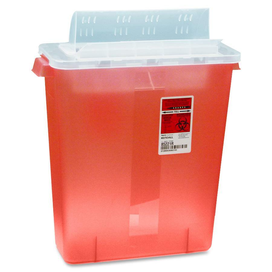 Covidien Transparent Red Sharps Container - 3 gal Capacity - 16.3" Height x 13.8" Width x 6" Depth - Red - 1 Each -