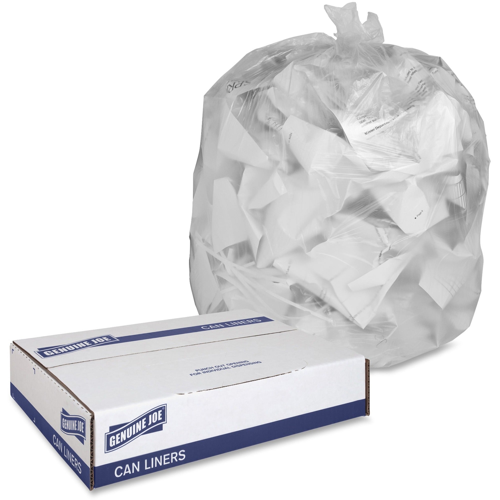 Genuine Joe Economy High-Density Can Liners - Small Size - 10 gal Capacity - 24" Width x 24" Length - 0.24 mil (6 Micron) Thickness - High Density - Translucent - Resin - 1000/Carton - Breakroom, Restroom, Office Waste, Can -