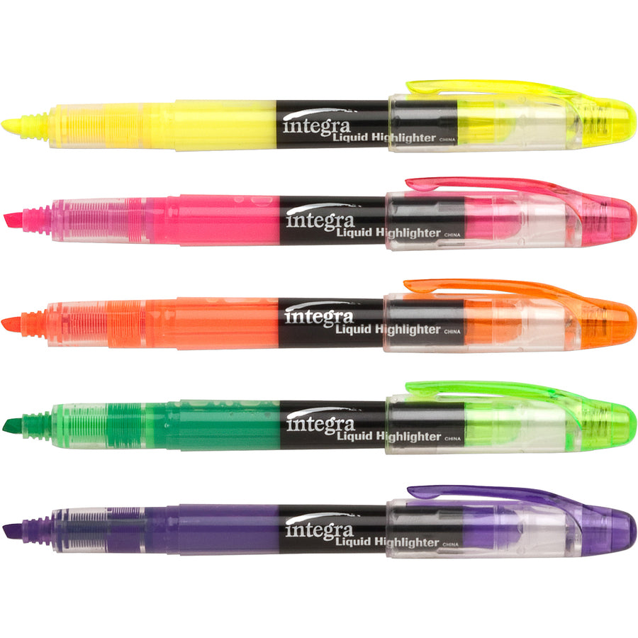 Integra Liquid Highlighters - Fine Marker Point - Chisel Marker Point Style - Assorted - 5 / Set -