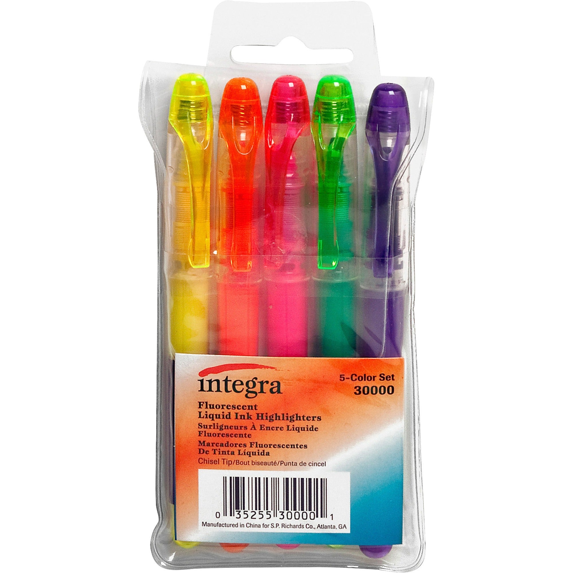 Integra Liquid Highlighters - Fine Marker Point - Chisel Marker Point Style - Assorted - 5 / Set -