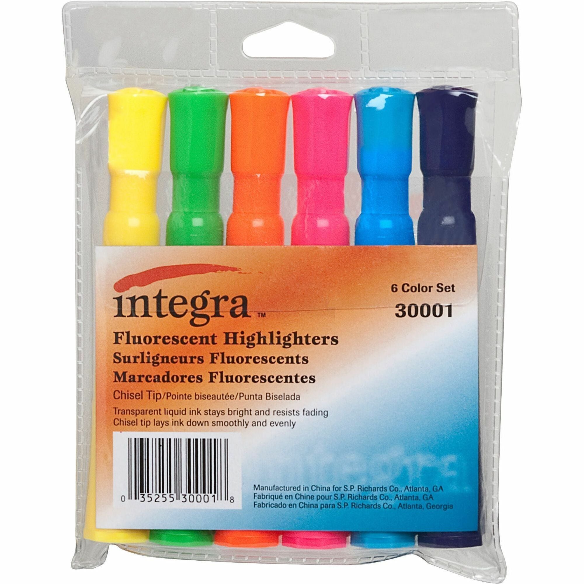 Integra Chisel Desk Liquid Highlighters - Chisel Marker Point Style - Assorted Water Based Ink - Assorted Barrel - 6 / Set -