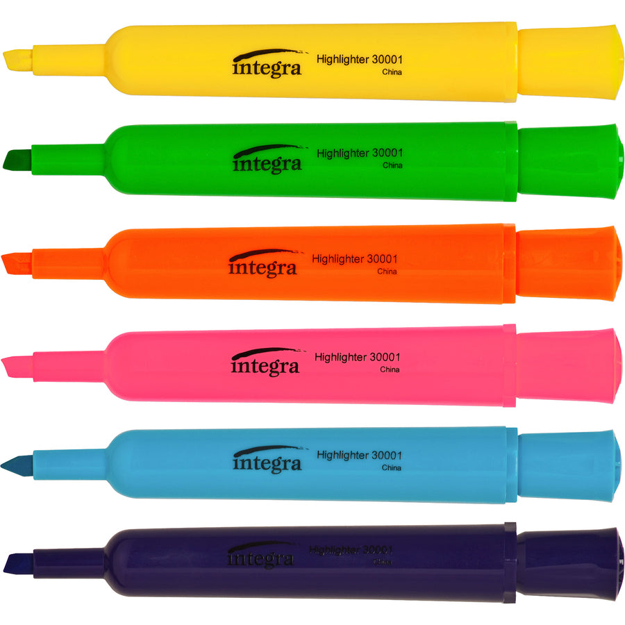 Integra Chisel Desk Liquid Highlighters - Chisel Marker Point Style - Assorted Water Based Ink - Assorted Barrel - 6 / Set -