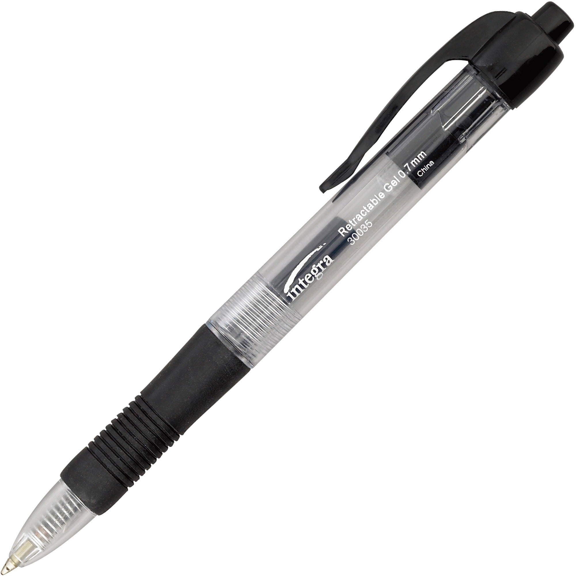 Integra Retractable 0.7mm Gel Pens - Medium Pen Point - 0.7 mm Pen Point Size - Retractable - Black Gel-based Ink - Clear Barrel - Metal Tip - 1 Dozen -