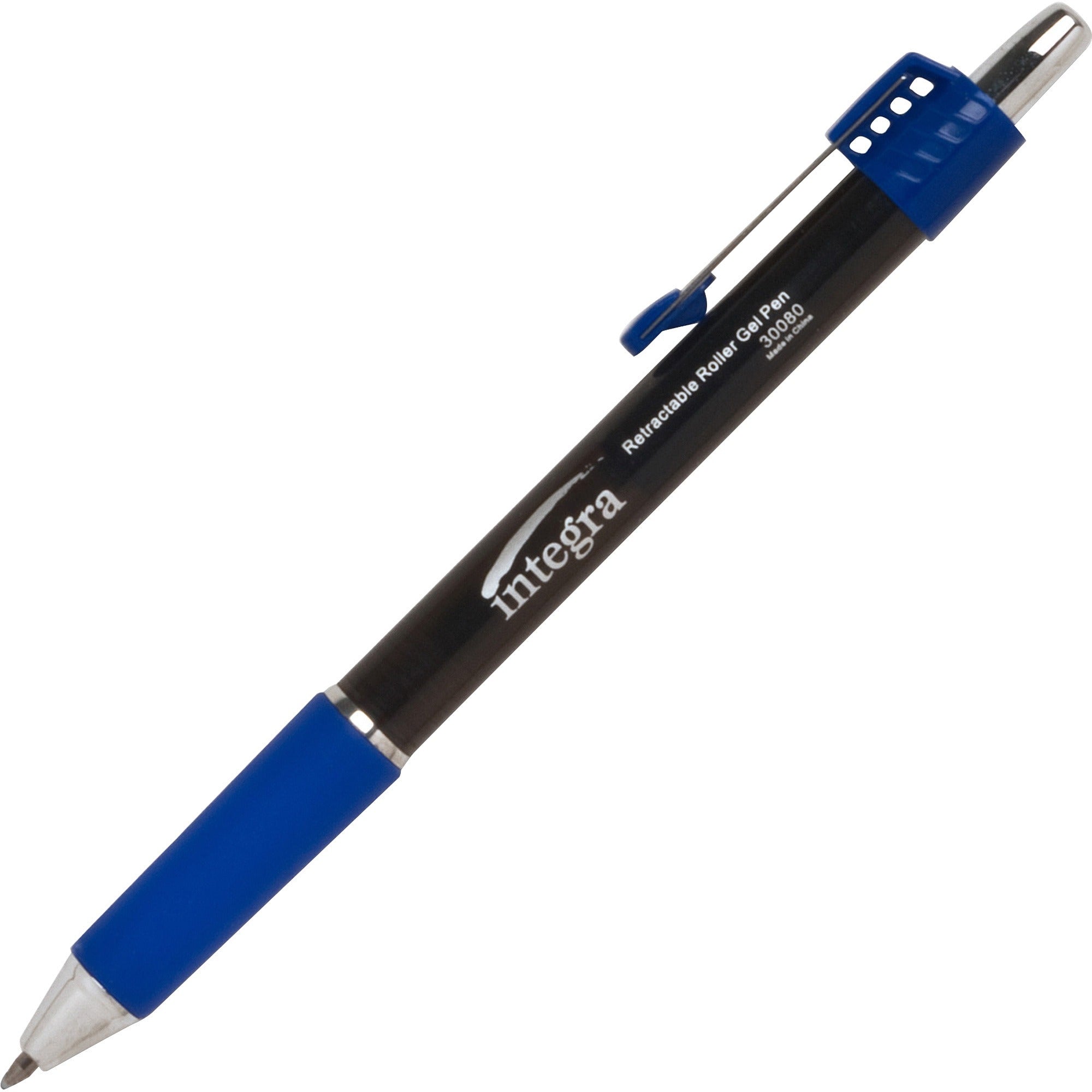 Integra Retractable Roller Gel Pen with Metal Clip - 0.7 mm Pen Point Size - Retractable - Blue Gel-based Ink - Blue Barrel - 1 Dozen -