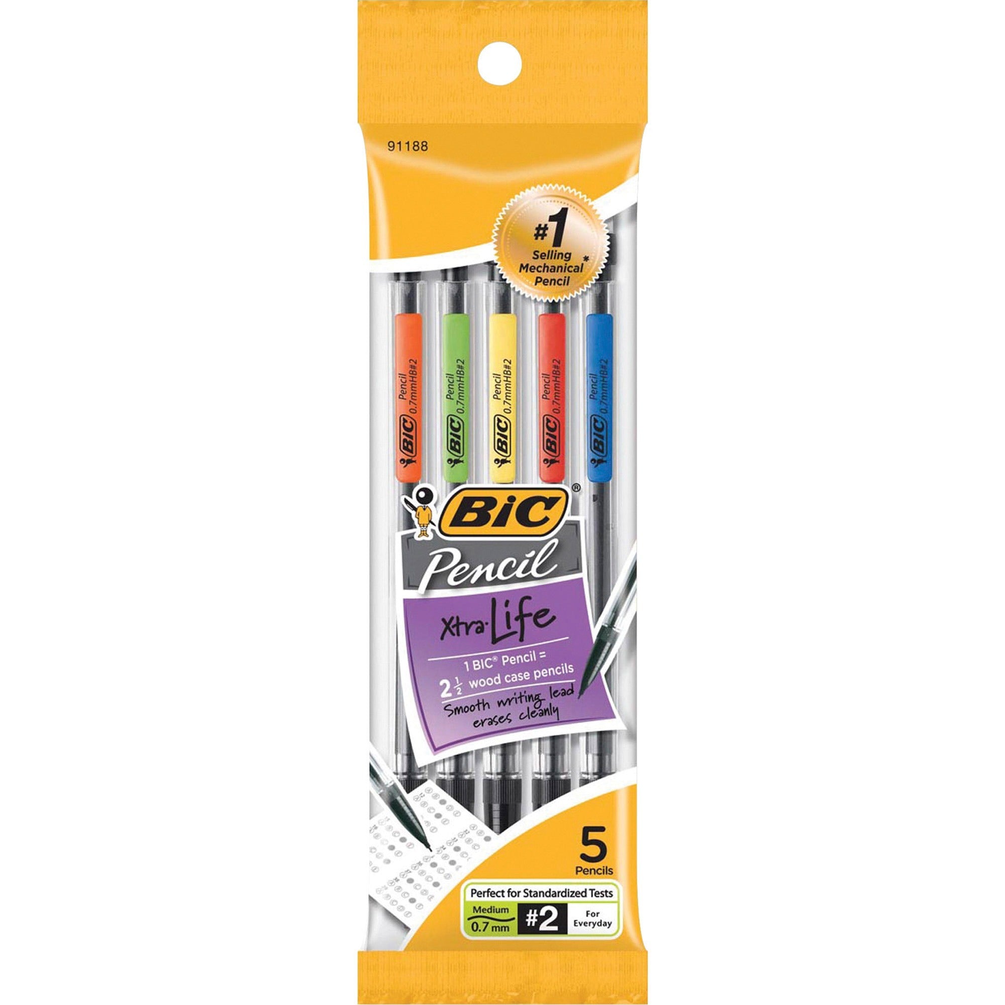 BIC .7mm Mechanical Pencils - #2 Lead - 0.7 mm Lead Diameter - 5 / Pack -