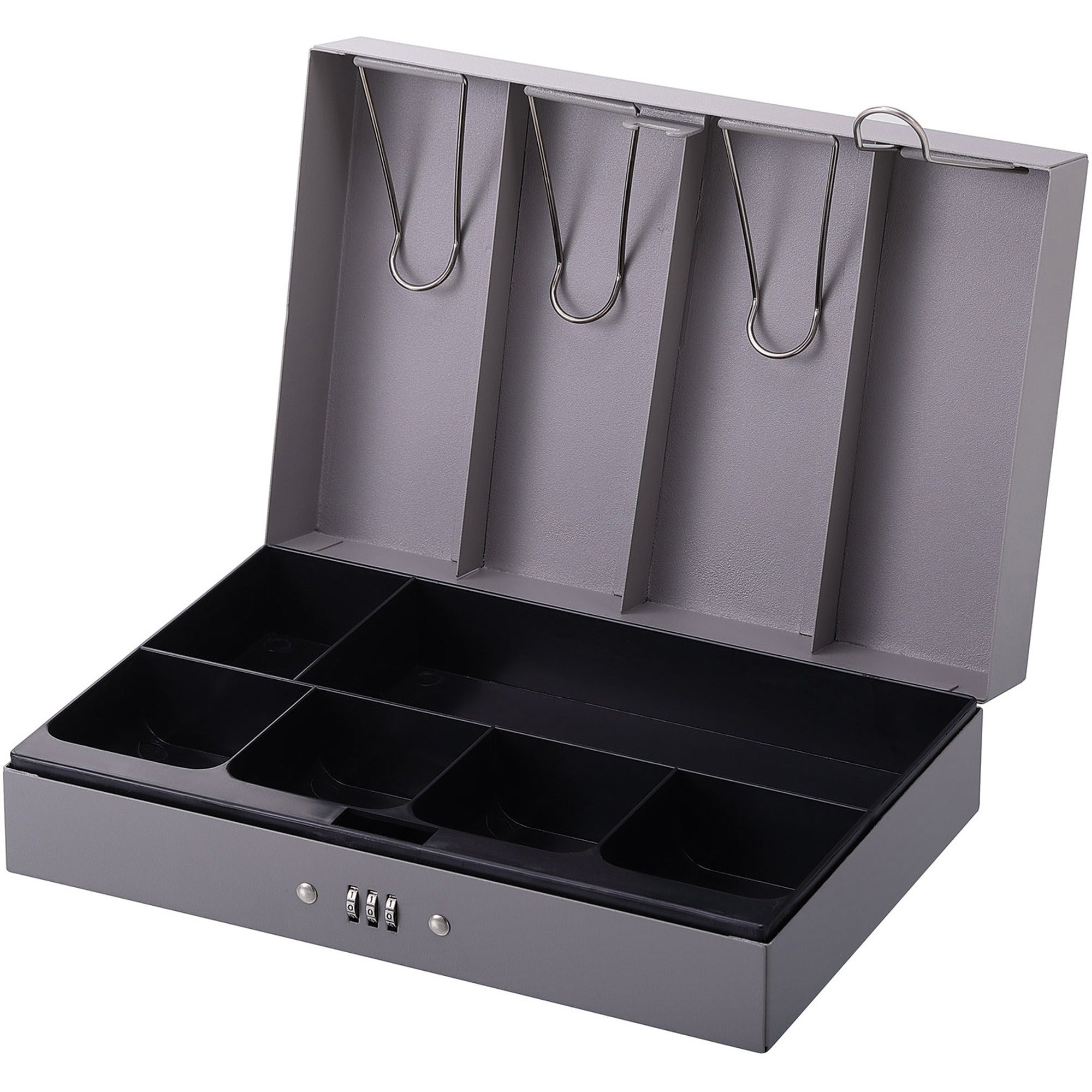 Sparco Steel Combination Lock Steel Cash Box - 6 Coin - Steel - Gray - 3.2" Height x 11.5" Width x 7.8" Depth -