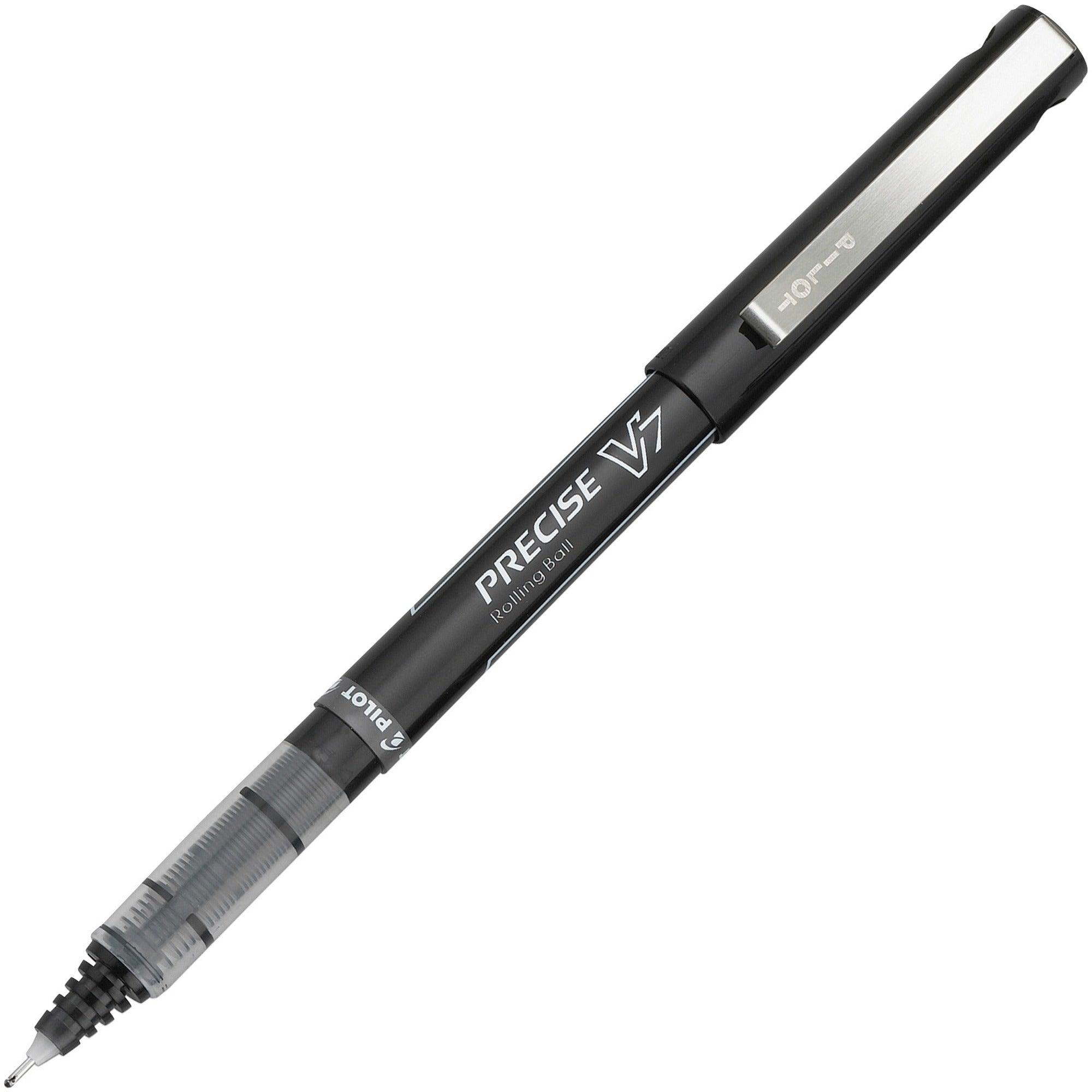 Pilot Precise V7 Premium Rolling Ball Pens - Fine Pen Point - 0.7 mm Pen Point Size - Black - Clear Barrel - 1 Dozen -