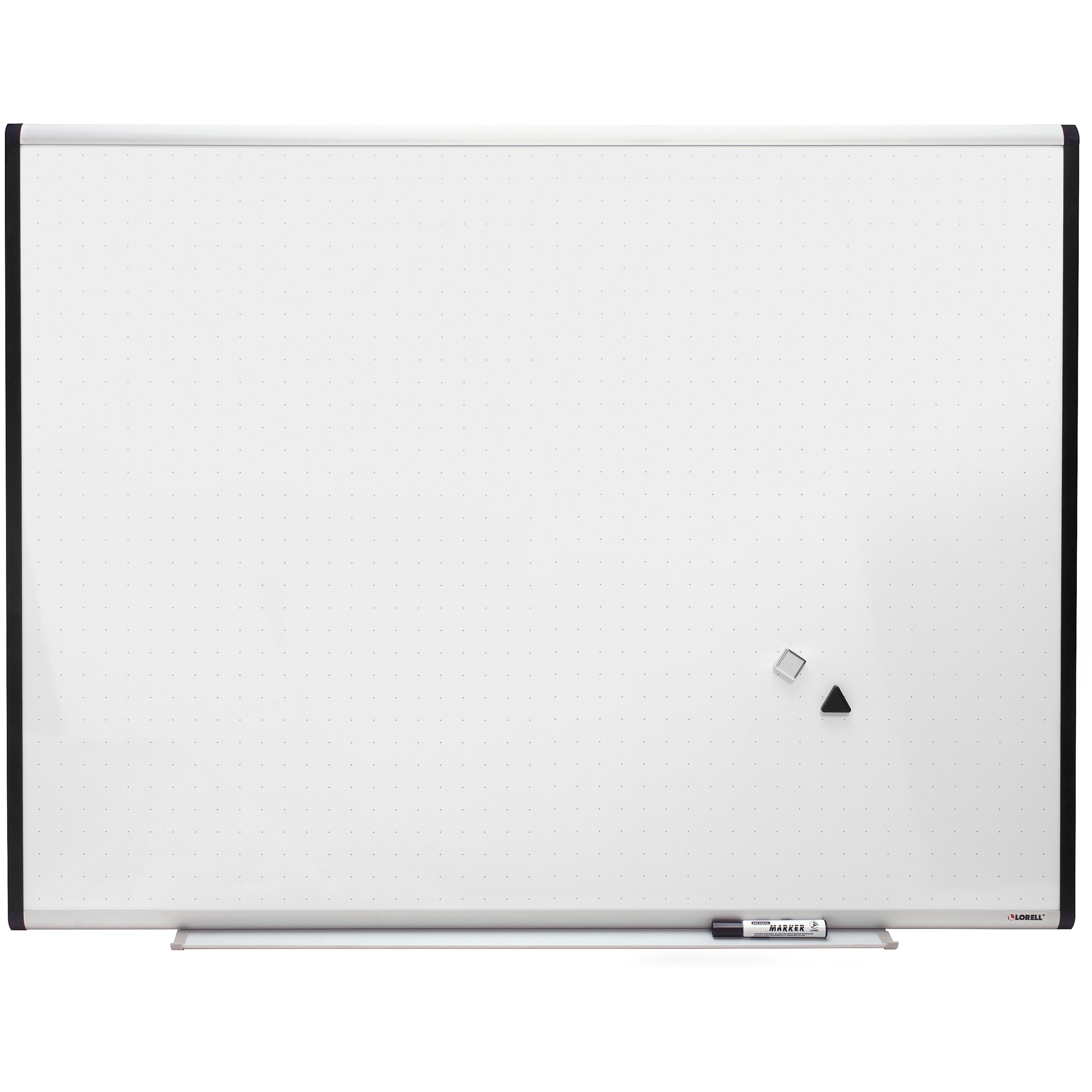 Lorell Signature Series Magnetic Dry-erase Markerboard - 48" (4 ft) Width x 36" (3 ft) Height - Porcelain Surface - Silver, Ebony Frame - Magnetic - Grid Pattern - 1 Each -