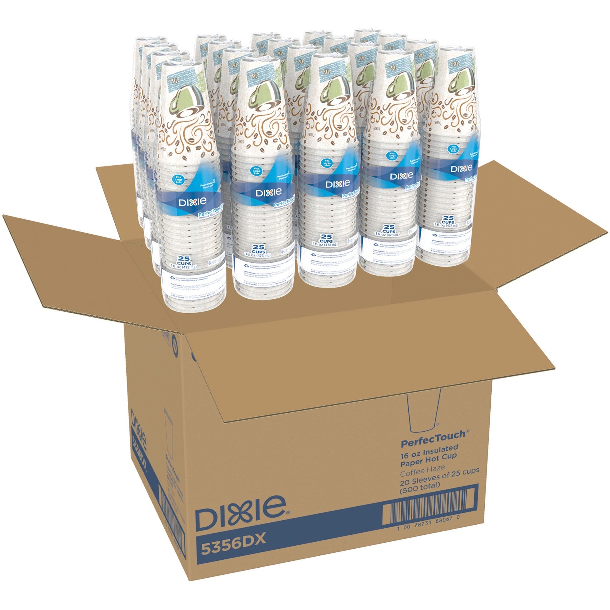 Dixie PerfecTouch 16 oz Insulated Paper Hot Coffee Cups by GP Pro - 25 / Pack - 20 / Carton - Coffee Haze - Paper - Hot Drink, Coffee -