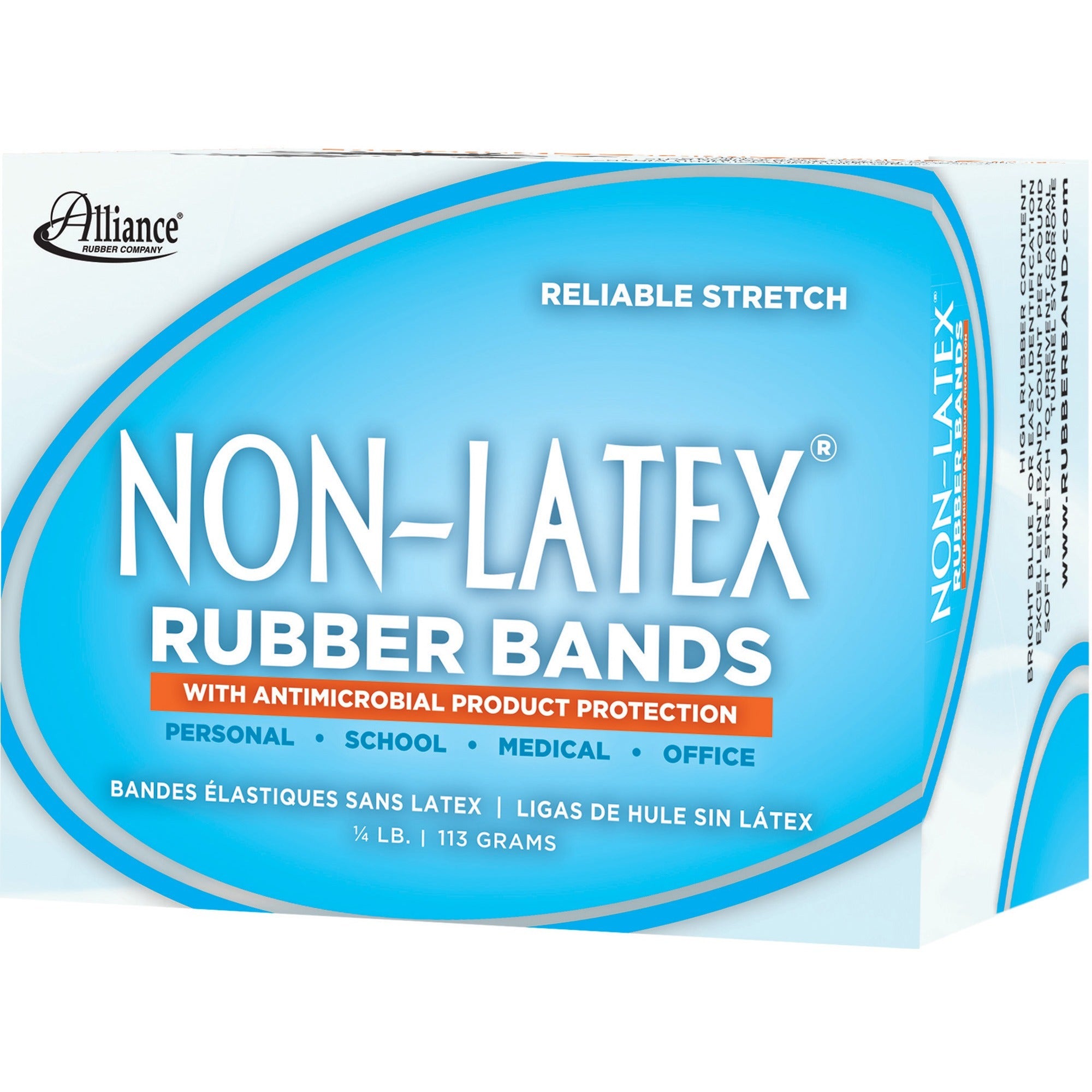 Alliance Rubber 42199 Non-Latex Rubber Bands with Antimicrobial Protection - Size #19 - 1/4 lb. box contains approx. 360 bands - 3 1/2" x 1/16" - Cyan blue -