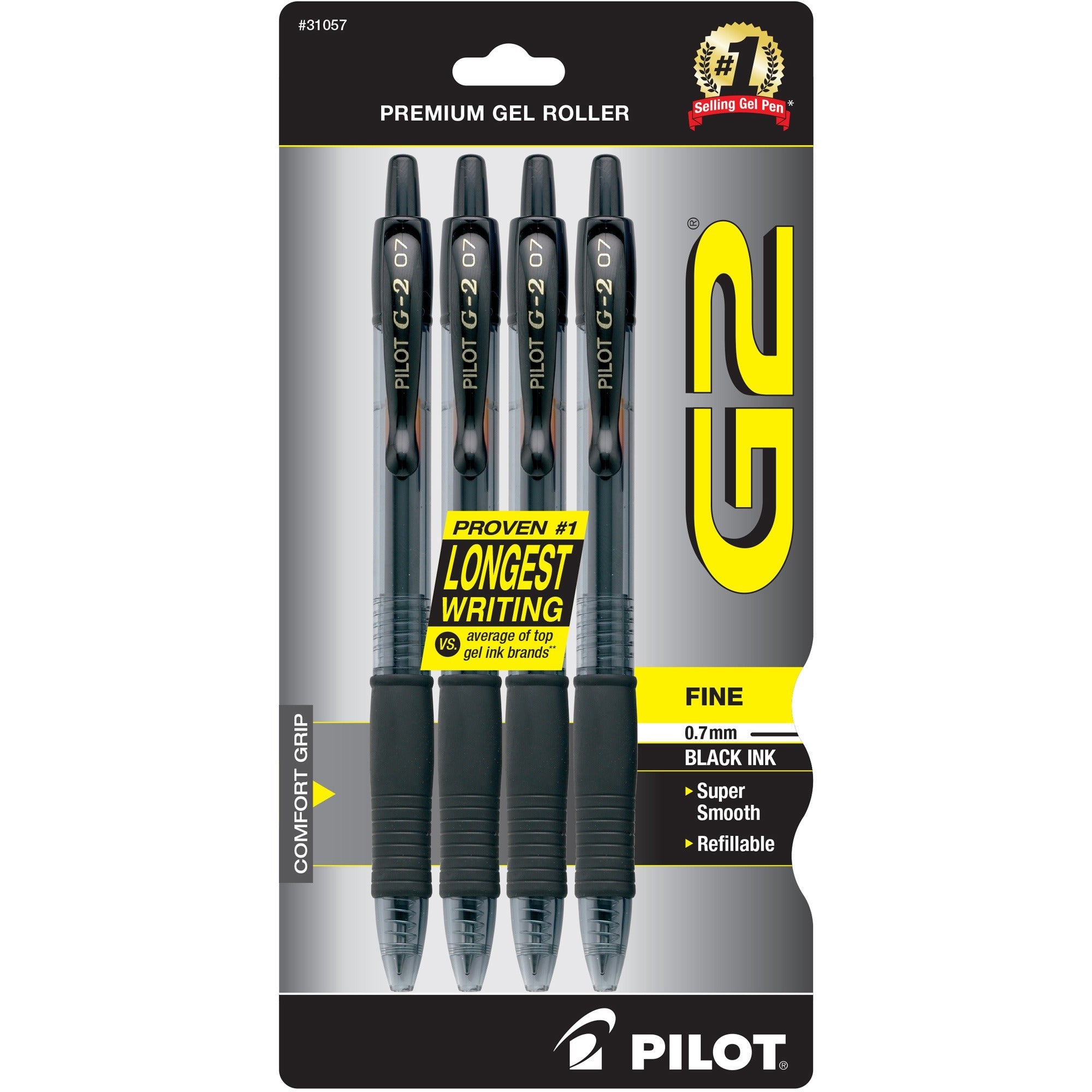 Pilot G2 Premium Gel Roller Pens - Fine Pen Point - 0.7 mm Pen Point Size - Refillable - Retractable - Black Gel-based Ink - 4 / Pack -