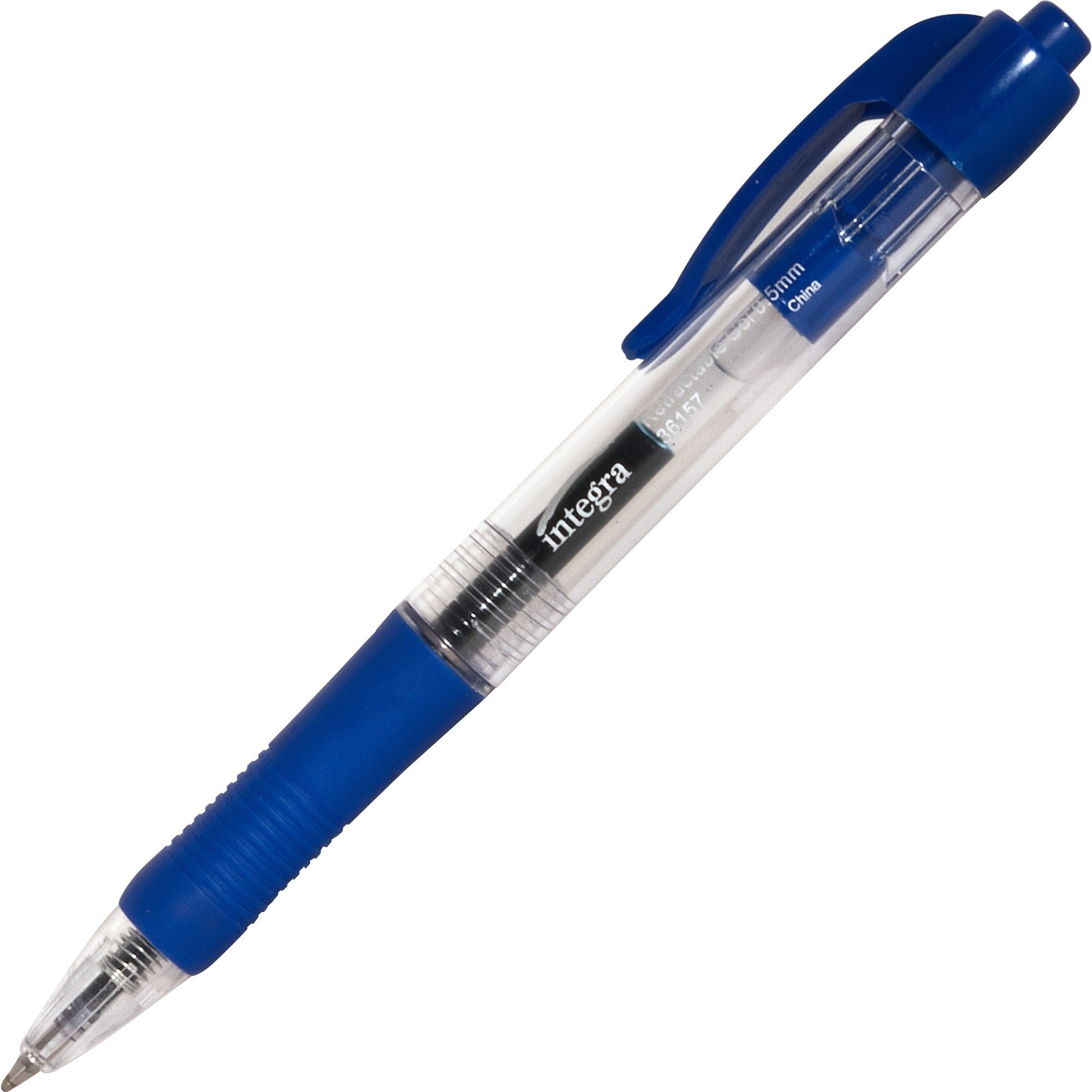 Integra Retractable 0.5mm Gel Pens - Fine Pen Point - 0.5 mm Pen Point Size - Retractable - Blue Gel-based Ink - Blue Barrel - Metal Tip - 1 Dozen -