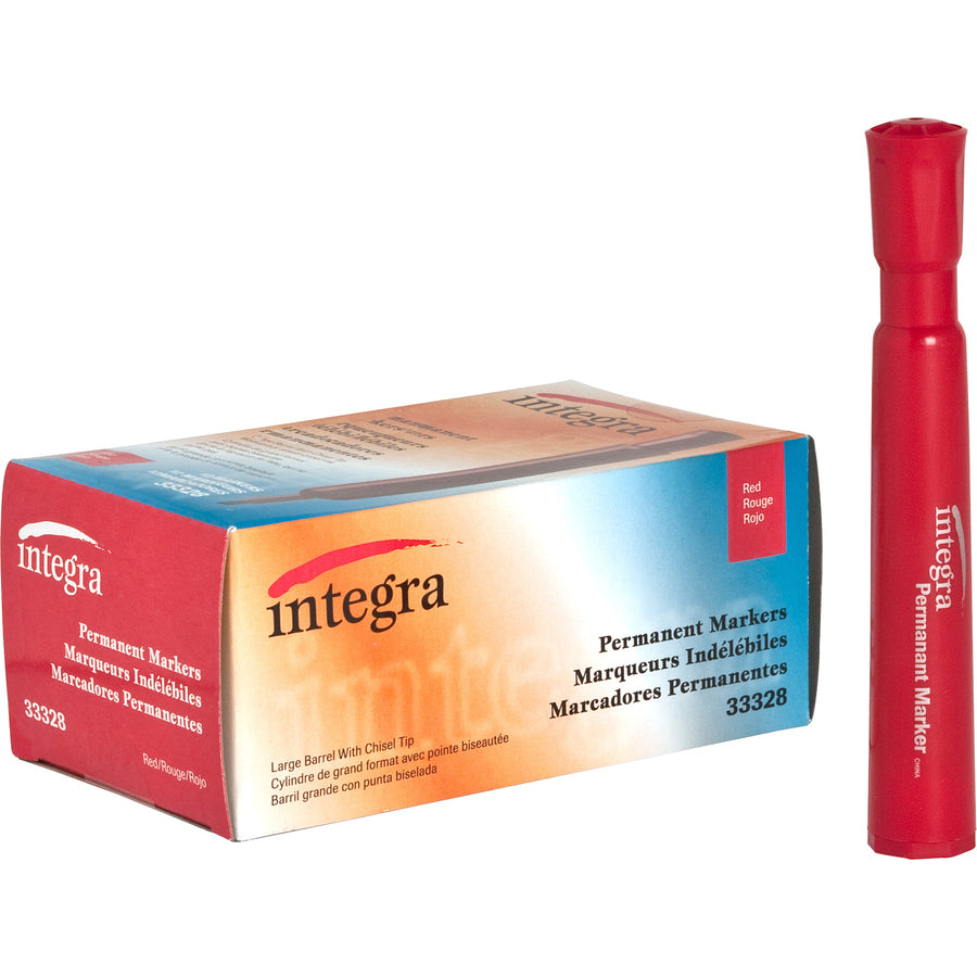 Integra Permanent Chisel Markers - Chisel Marker Point Style - Red - 1 Dozen -