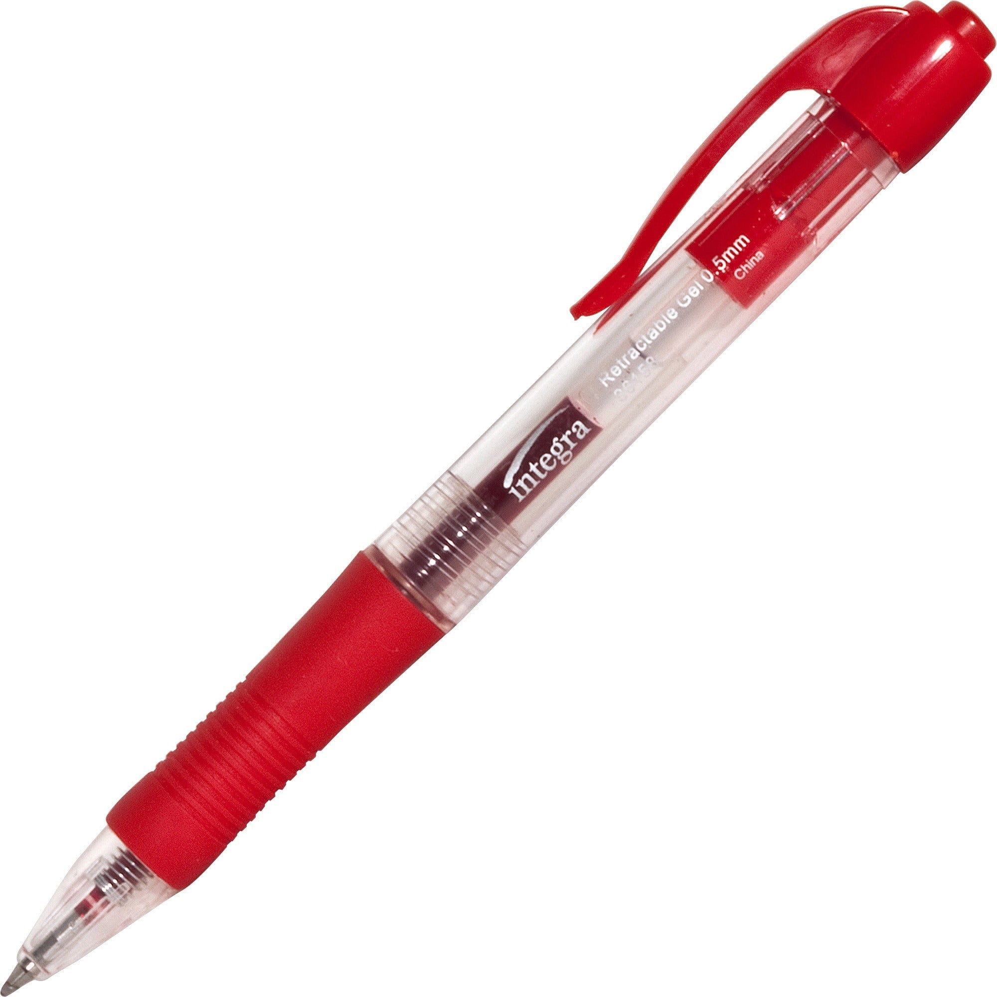 Integra Retractable 0.5mm Gel Pens - Fine Pen Point - 0.5 mm Pen Point Size - Retractable - Red - Red Barrel - Metal Tip - 1 Dozen -