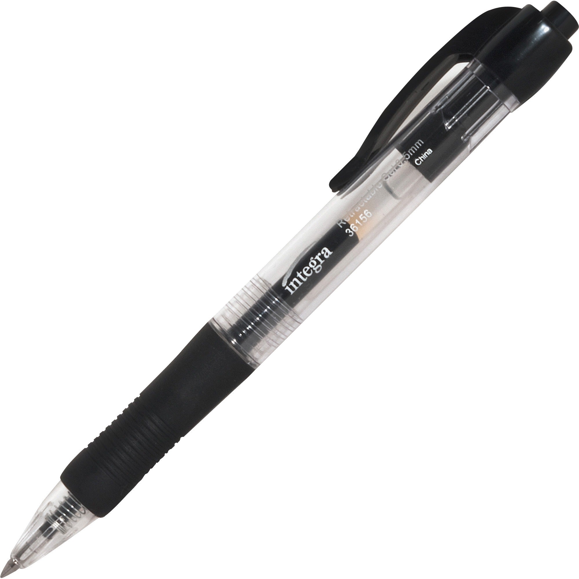 Integra Retractable 0.5mm Gel Pens - Fine Pen Point - 0.5 mm Pen Point Size - Retractable - Black Gel-based Ink - Black Barrel - Metal Tip - 1 Dozen -