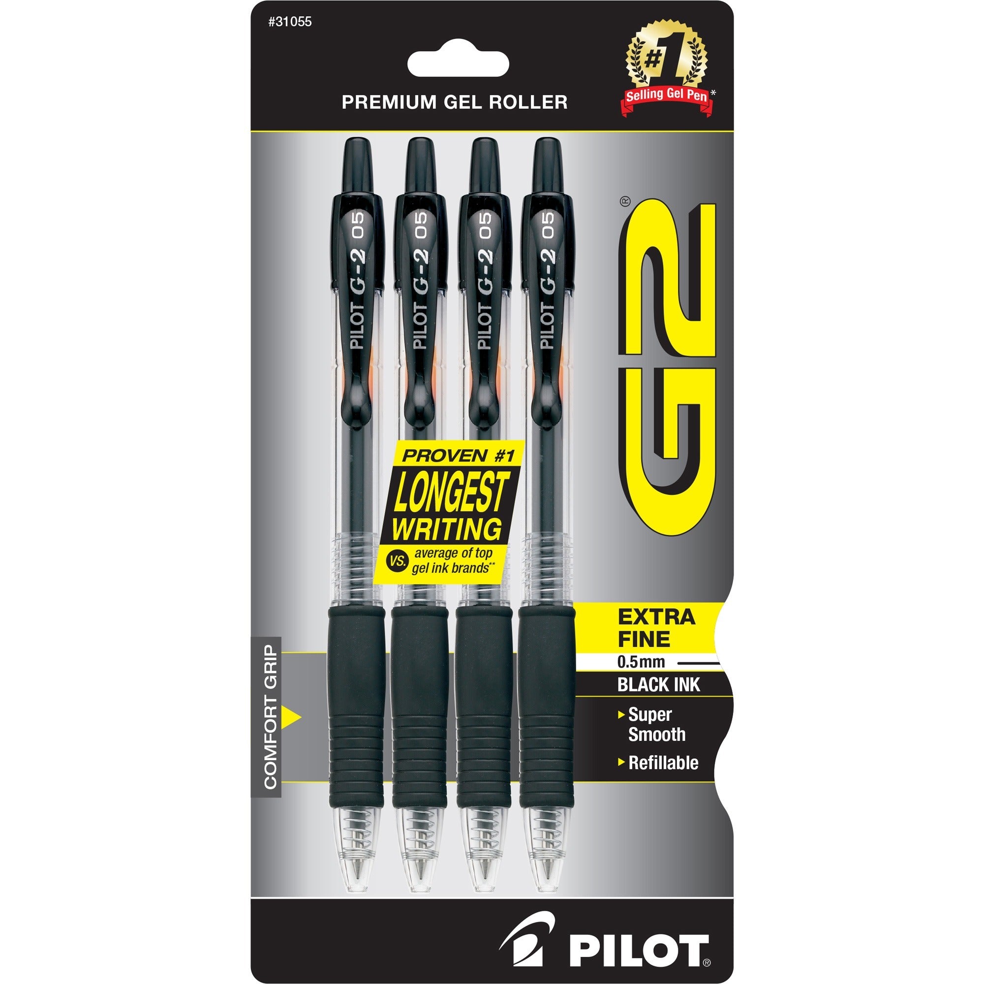 Pilot G2 Premium Gel Roller Pens - 0.5 mm Pen Point Size - Refillable - Retractable - Black Gel-based Ink - 4 / Pack -