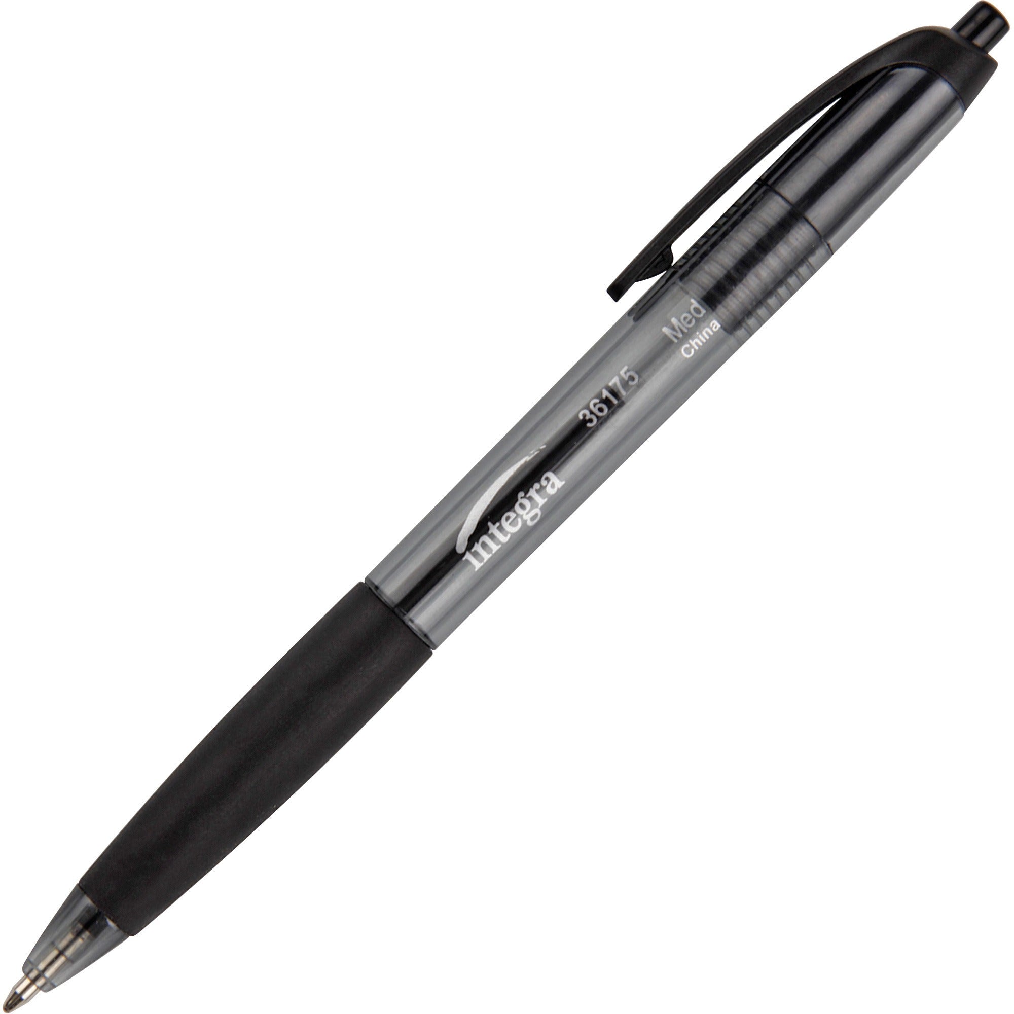 Integra Rubber Grip Retractable Pens - Medium Pen Point - 1 mm Pen Point Size - Retractable - Black - Black Barrel - 1 Dozen -