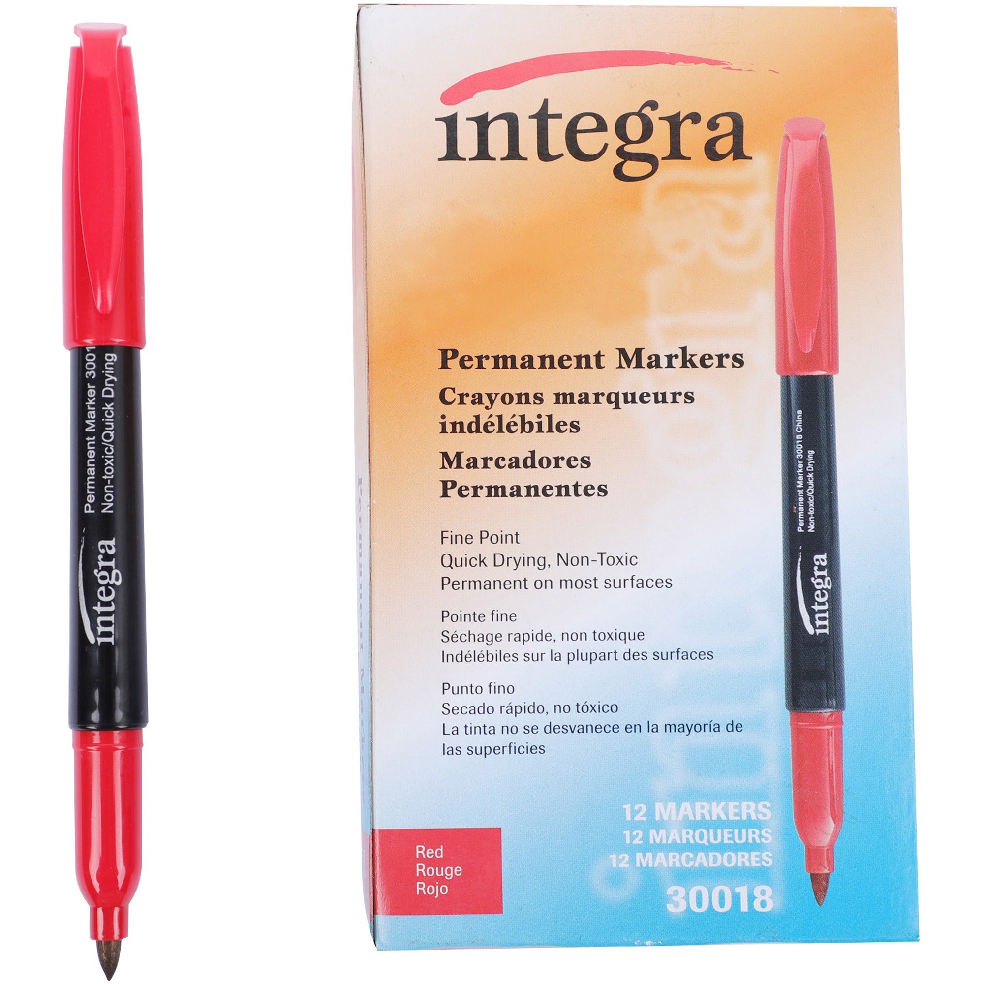 Integra Permanent Fine Point Markers - Fine Marker Point - Red - 1 Dozen -