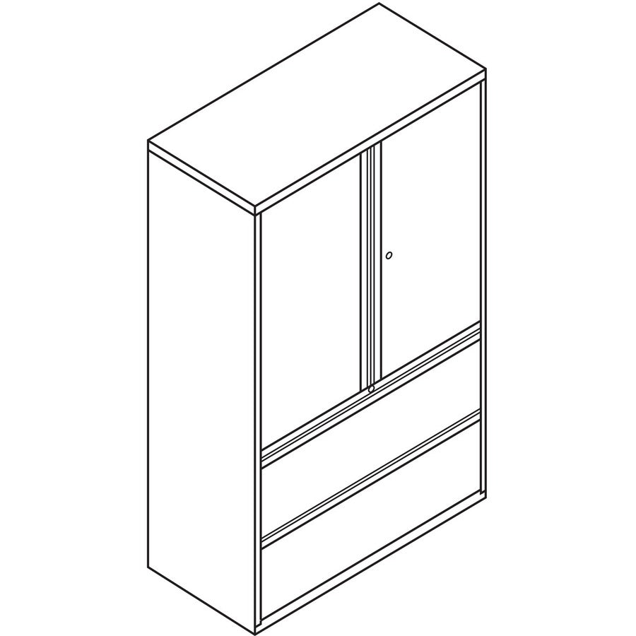 HON 800 Series Wide Lateral File with Storage Cabinet - 2-Drawer - 42" x 19.3" x 67" - 2 x Shelf(ves) - 2 x Drawer(s) for File - 2 x Side Open Door(s) - Legal, Letter - Lateral - Security Lock - Black - Steel - Recycled -