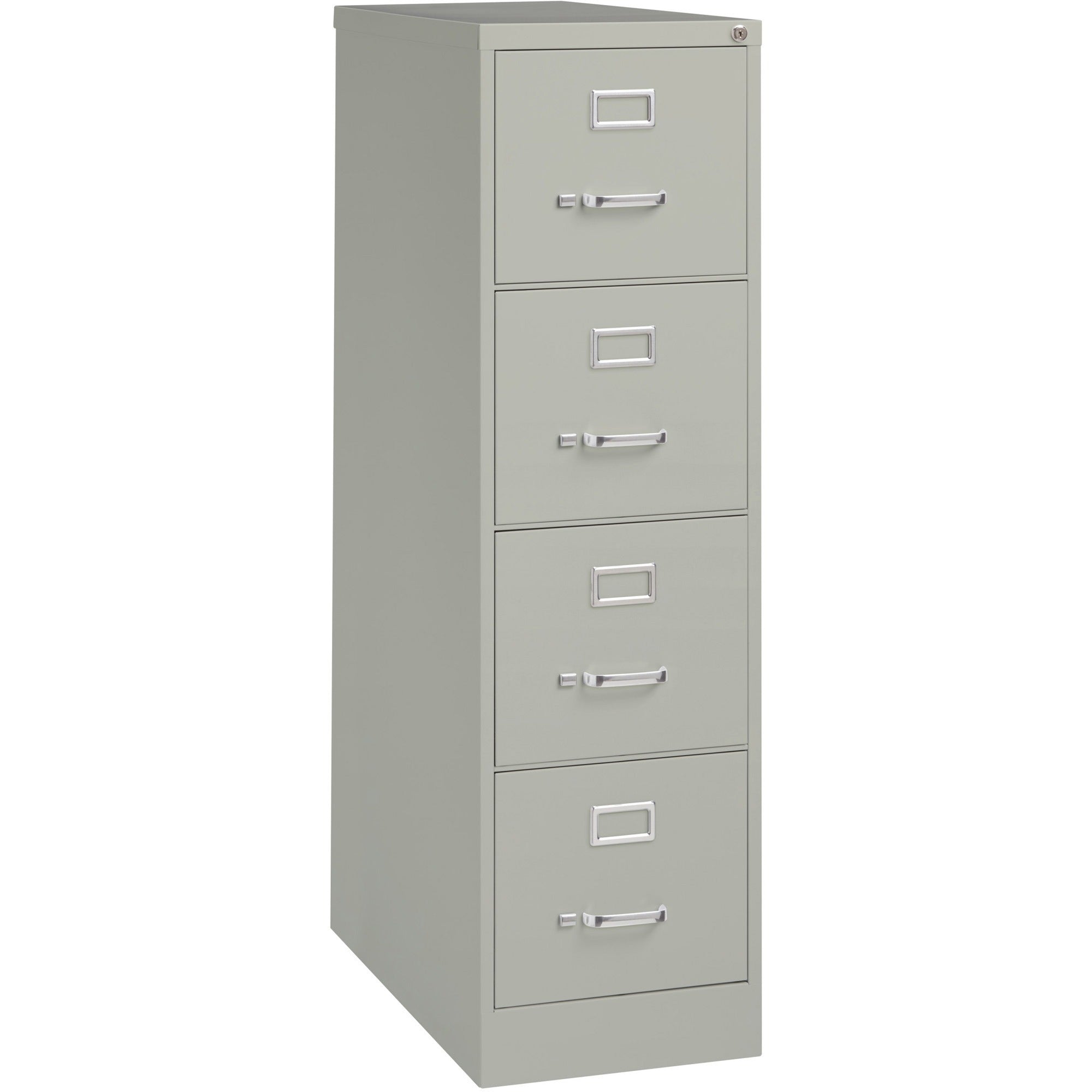 Lorell Fortress Series 26-1/2" Commercial-Grade Vertical File Cabinet - 15" x 26.5" x 52" - 4 x Drawer(s) for File - Letter - Vertical - Security Lock, Ball-bearing Suspension, Heavy Duty - Light Gray - Steel - Recycled -