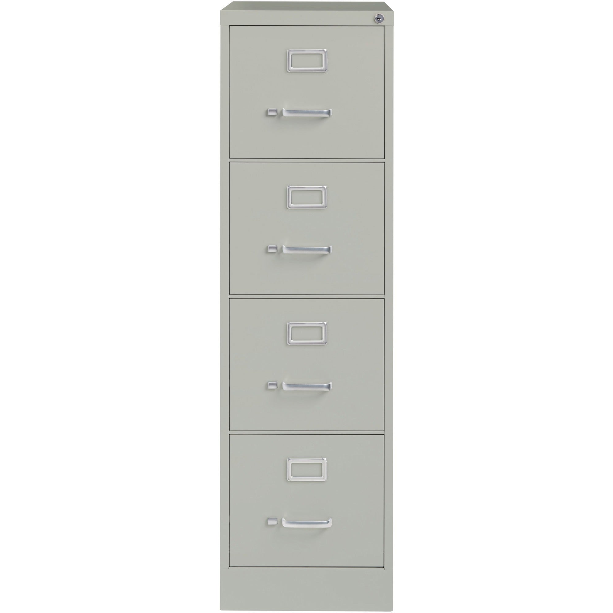 Lorell Fortress Series 26-1/2" Commercial-Grade Vertical File Cabinet - 15" x 26.5" x 52" - 4 x Drawer(s) for File - Letter - Vertical - Security Lock, Ball-bearing Suspension, Heavy Duty - Light Gray - Steel - Recycled -