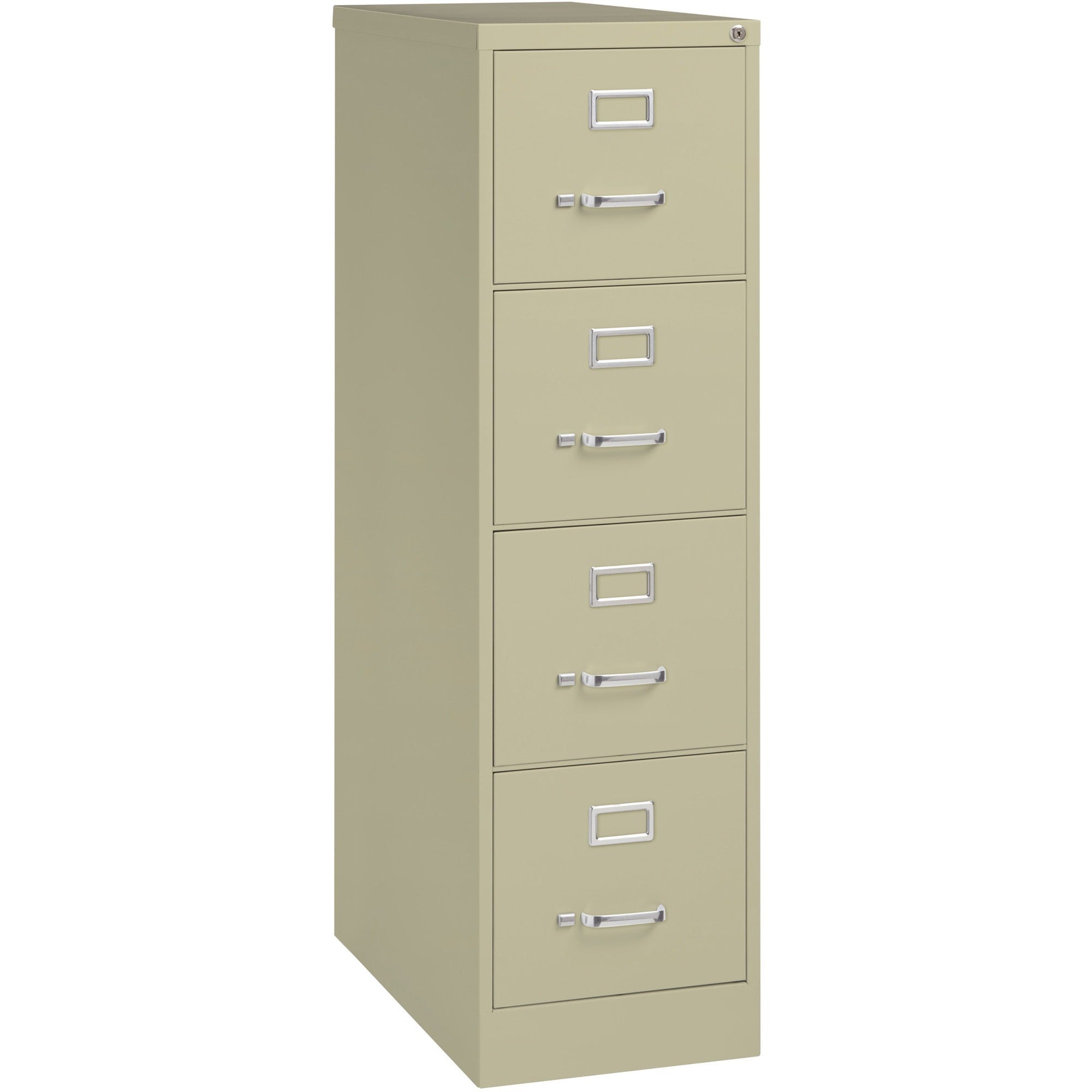 Lorell Fortress Series 26-1/2" Commercial-Grade Vertical File Cabinet - 15" x 26.5" x 52" - 4 x Drawer(s) for File - Letter - Vertical - Security Lock, Ball-bearing Suspension, Heavy Duty - Putty - Steel - Recycled -
